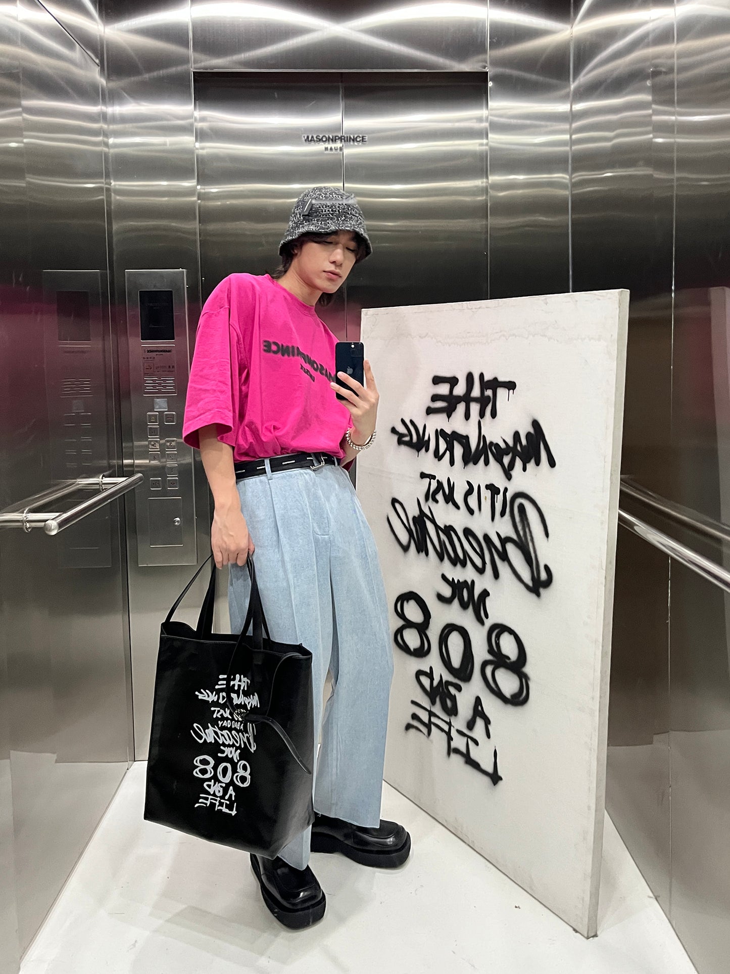 2way handwritten logo print tote bag BB2009