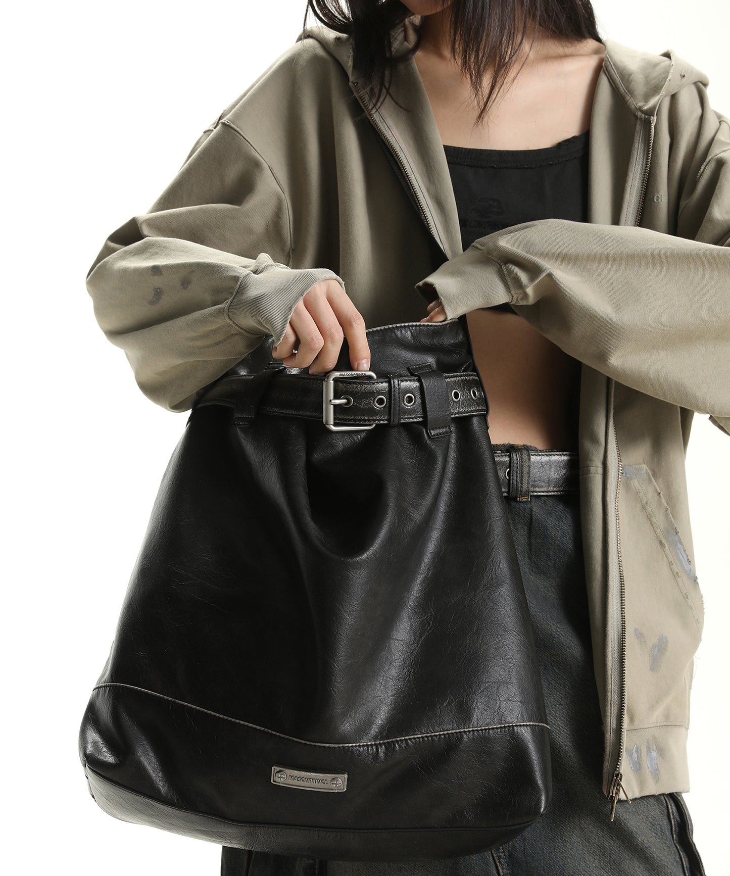 Belt design PU leather shoulder tote bag BB2085