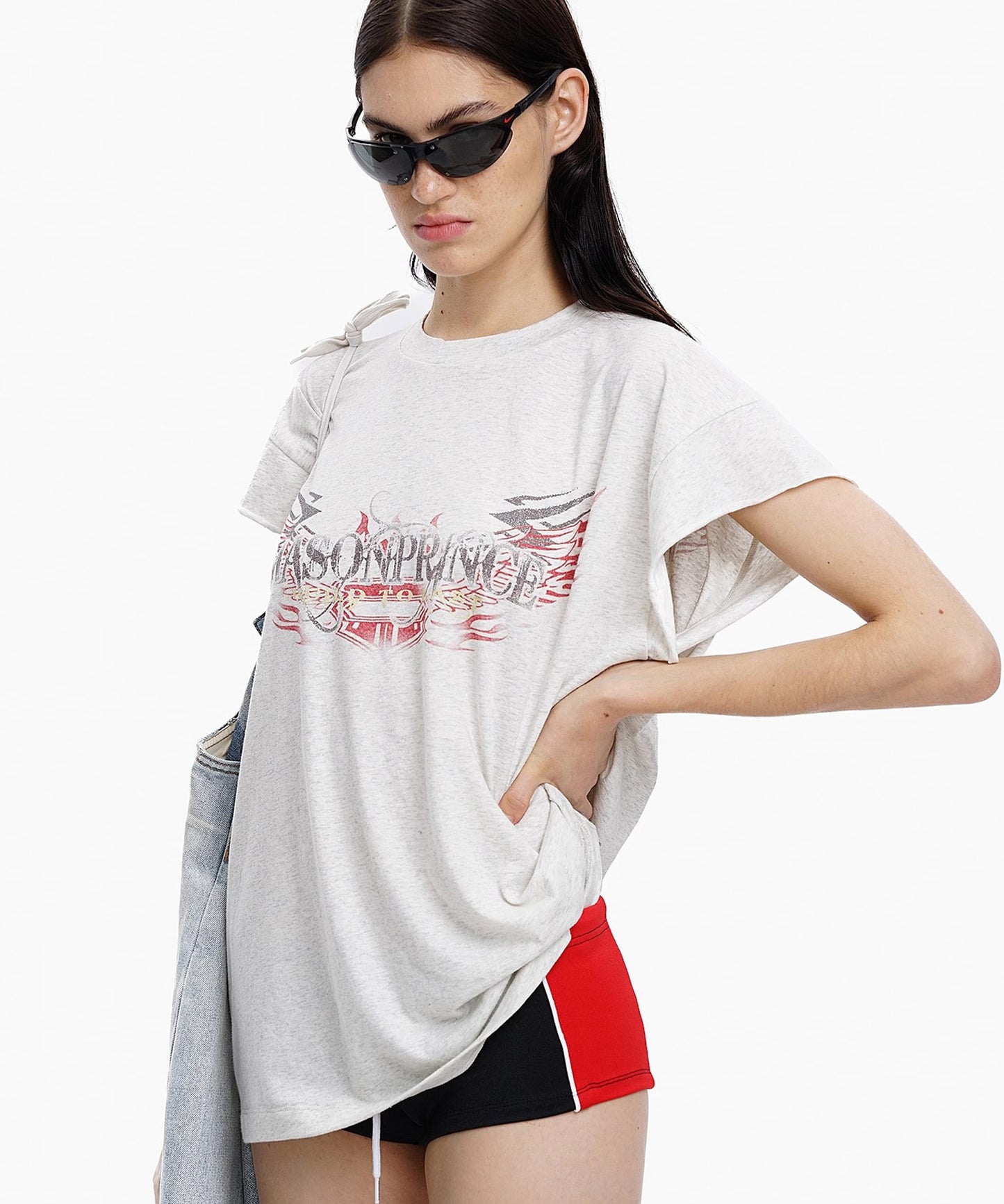 オーバーサイズ 両面プリント フライングスリーブ Tシャツ BX3096【MASONPRINCE】【2025SS】