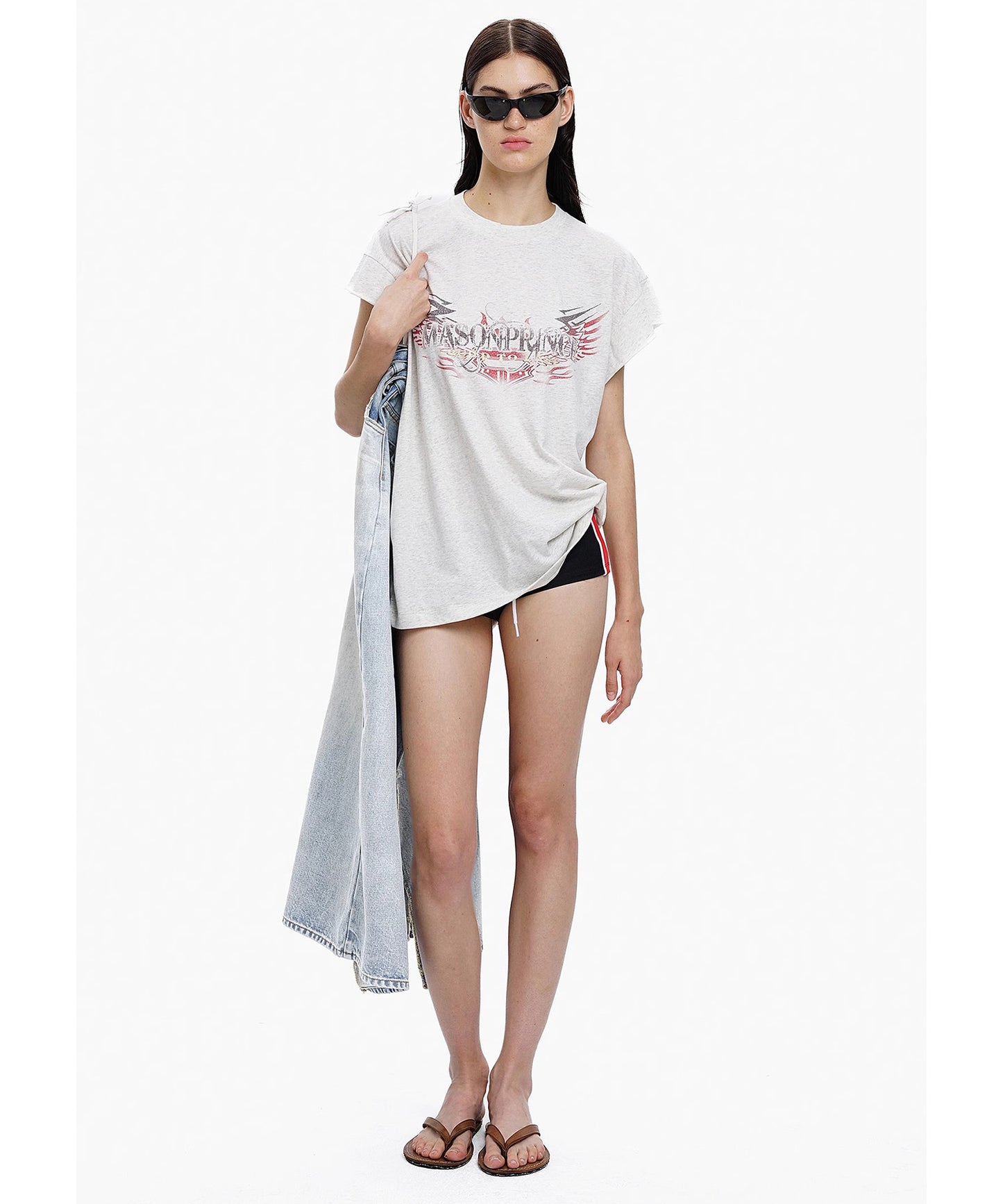 オーバーサイズ 両面プリント フライングスリーブ Tシャツ BX3096【MASONPRINCE】【2025SS】