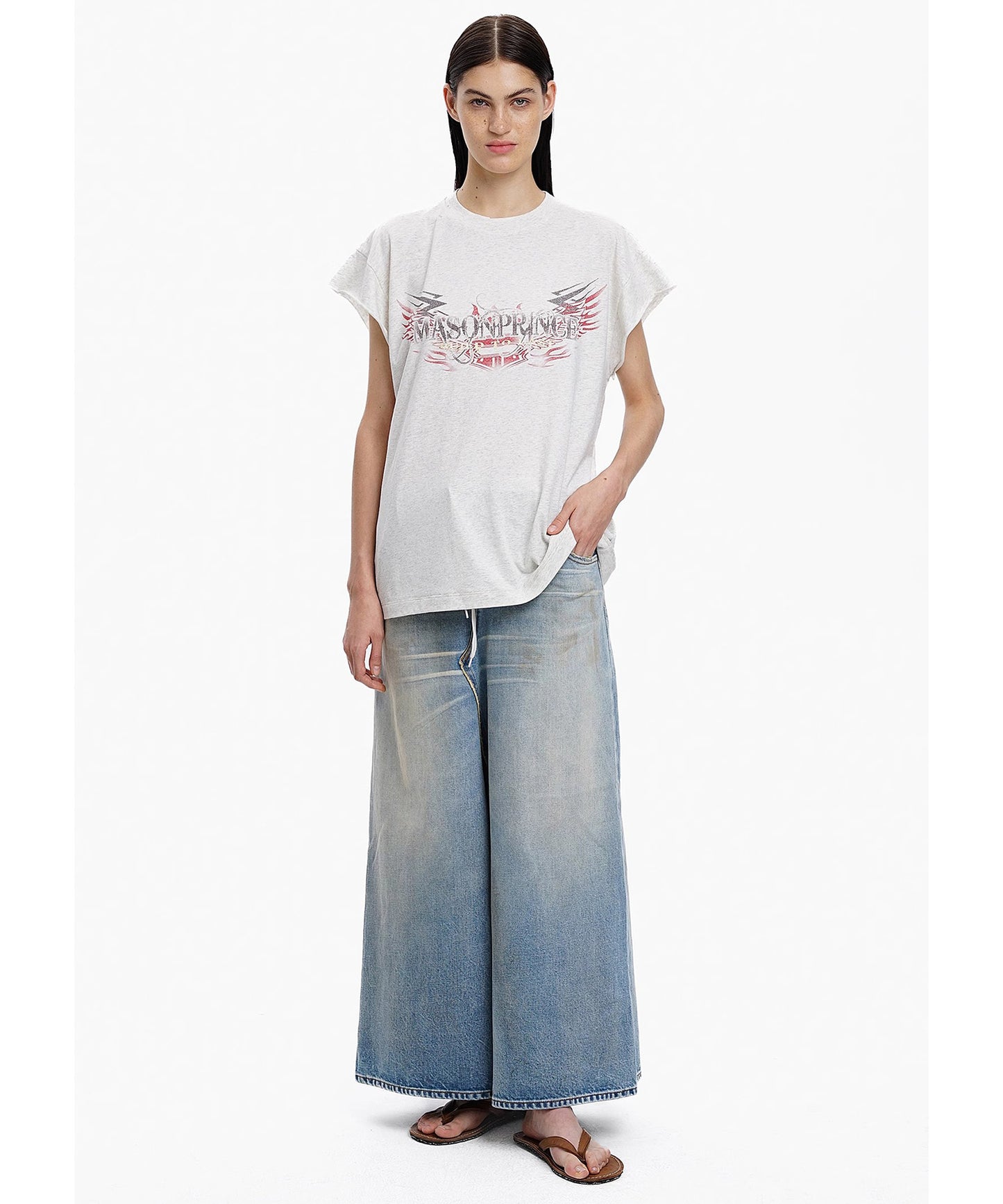 オーバーサイズ 両面プリント フライングスリーブ Tシャツ BX3096【MASONPRINCE】【2025SS】