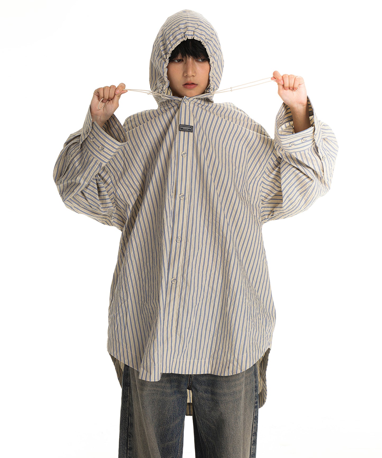 Oversized Striped Hooded Grandpa Shirt CS2143
