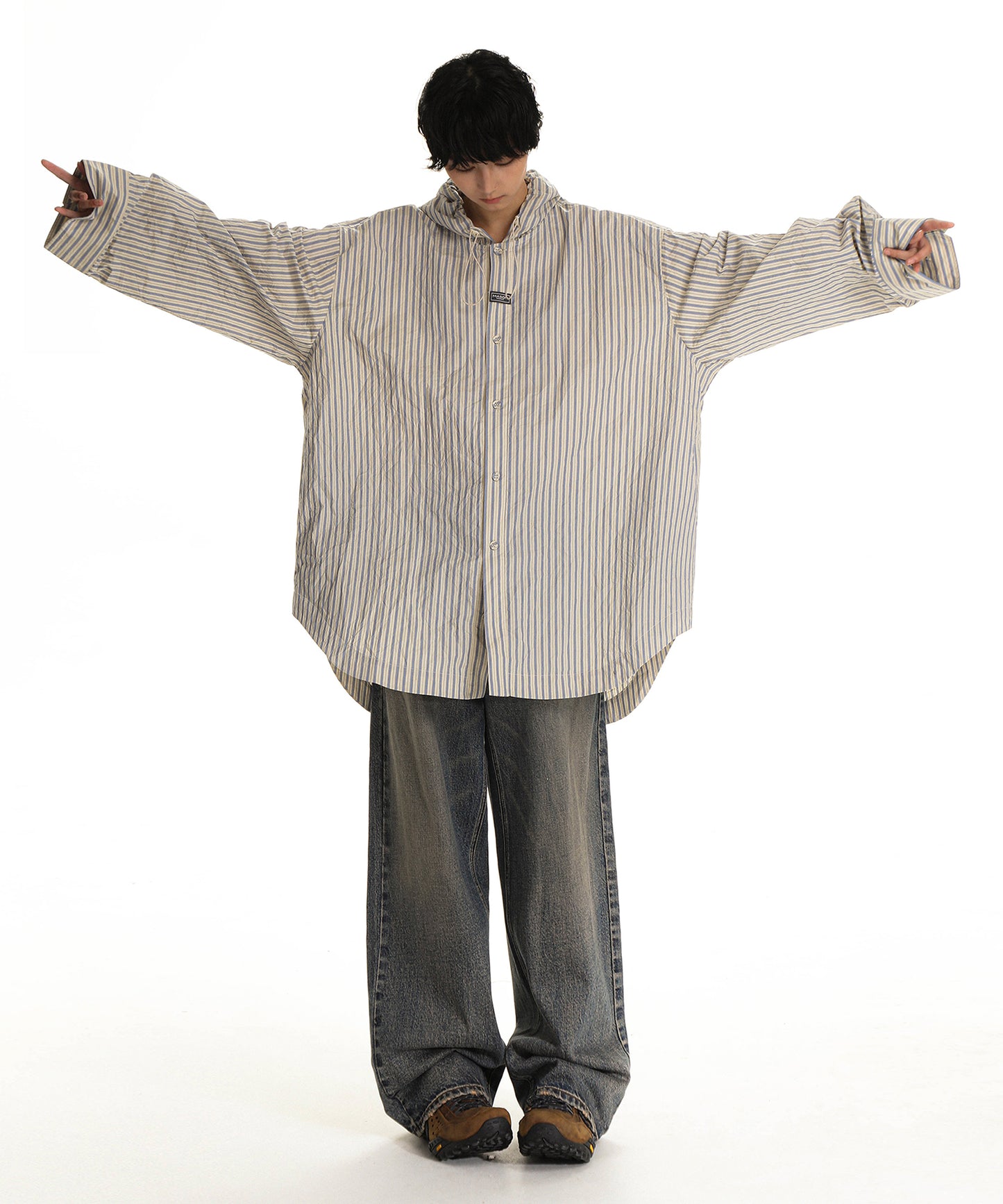 Oversized Striped Hooded Grandpa Shirt CS2143