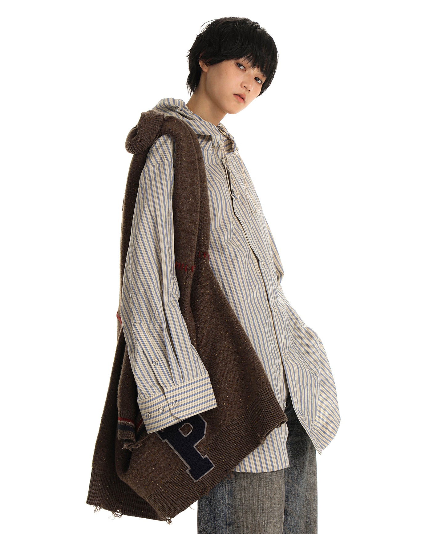 Oversized Striped Hooded Grandpa Shirt CS2143