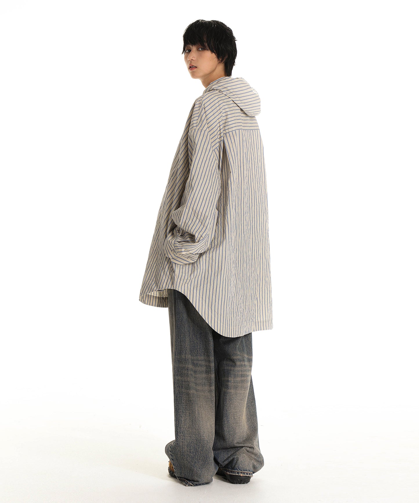 Oversized Striped Hooded Grandpa Shirt CS2143