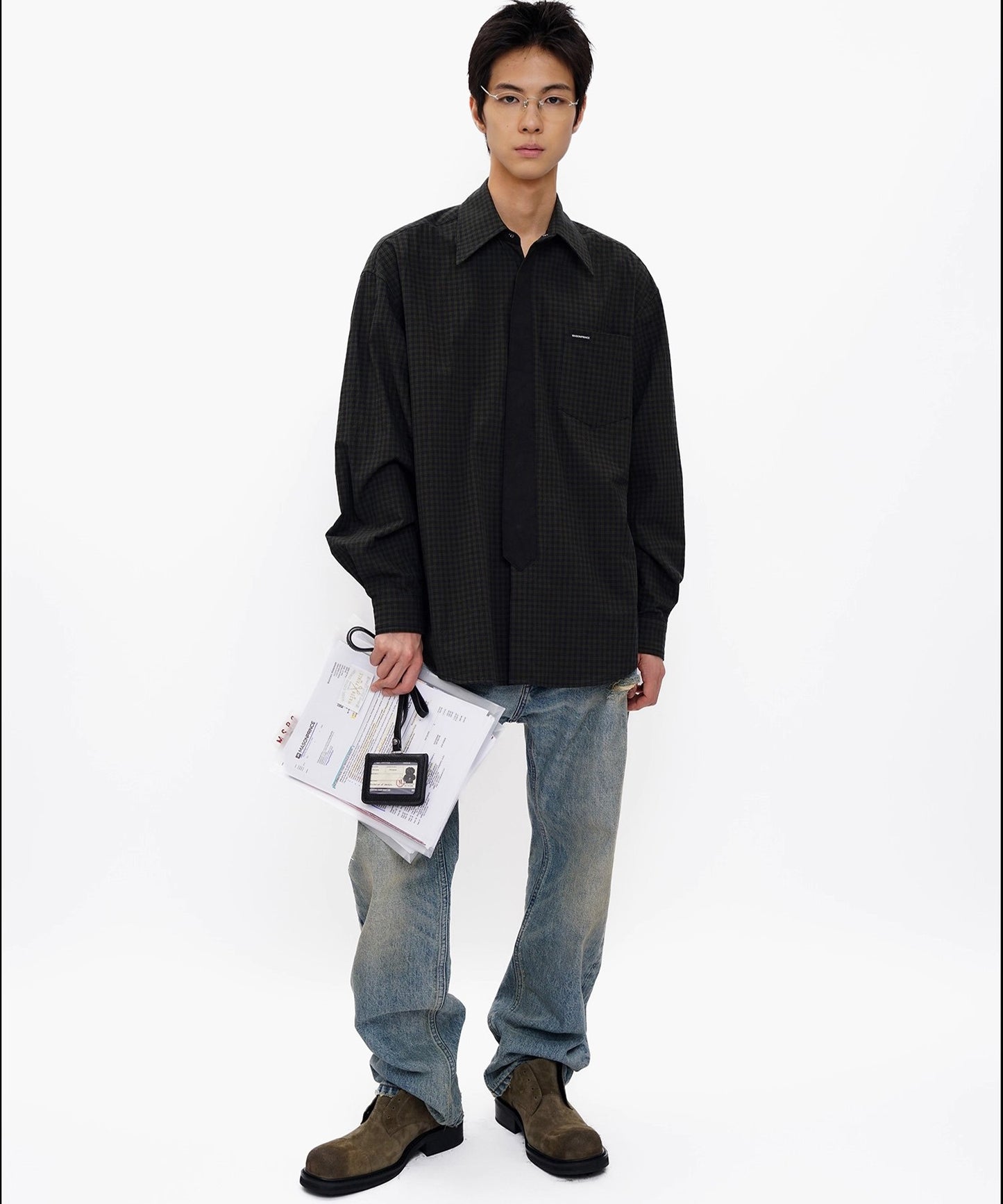 オーバーサイズ フェイクタイ チェック柄シャツ CS2181【MASONPRINCE】【2025AW】