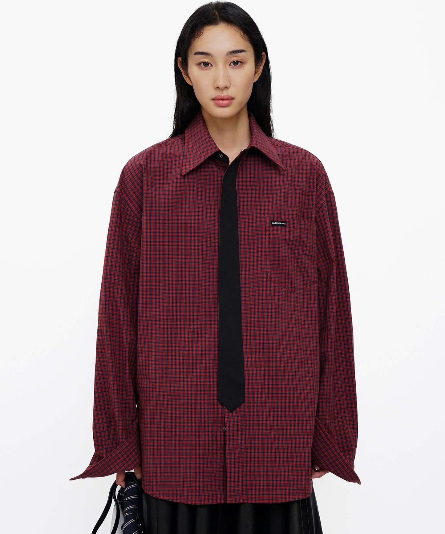オーバーサイズ フェイクタイ チェック柄シャツ CS2181【MASONPRINCE】【2025AW】