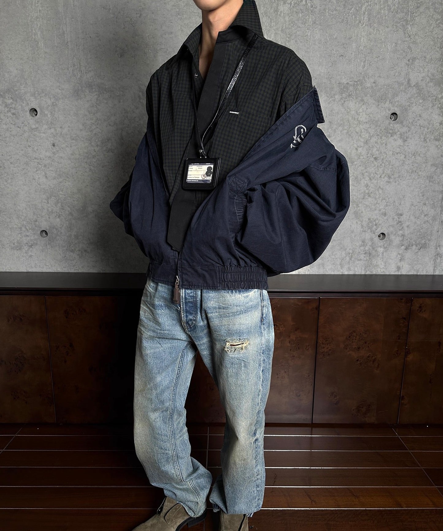 オーバーサイズ フェイクタイ チェック柄シャツ CS2181【MASONPRINCE】【2025AW】