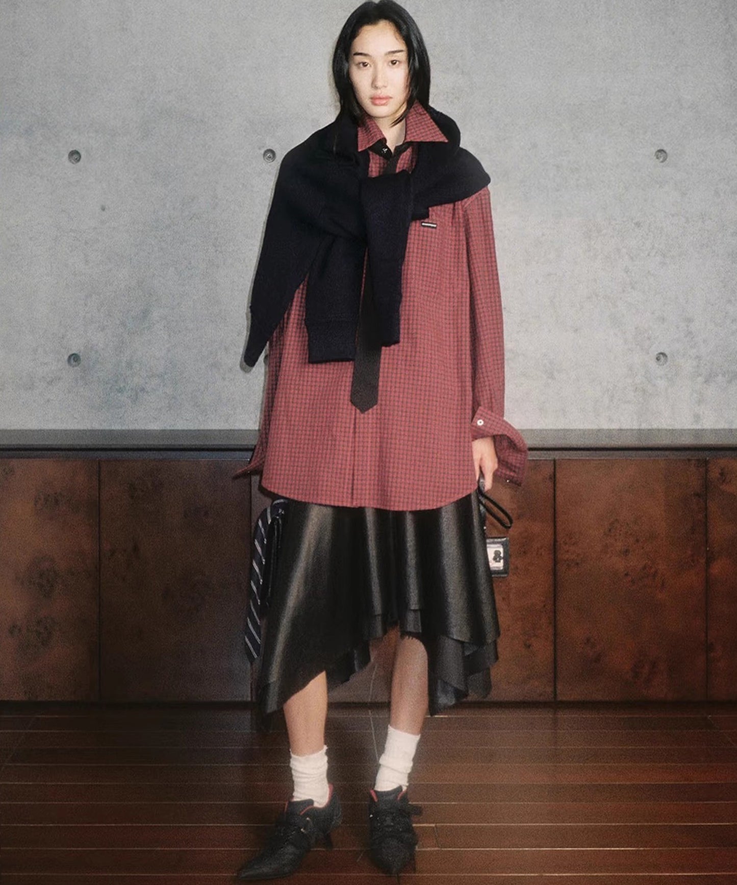 オーバーサイズ フェイクタイ チェック柄シャツ CS2181【MASONPRINCE】【2025AW】