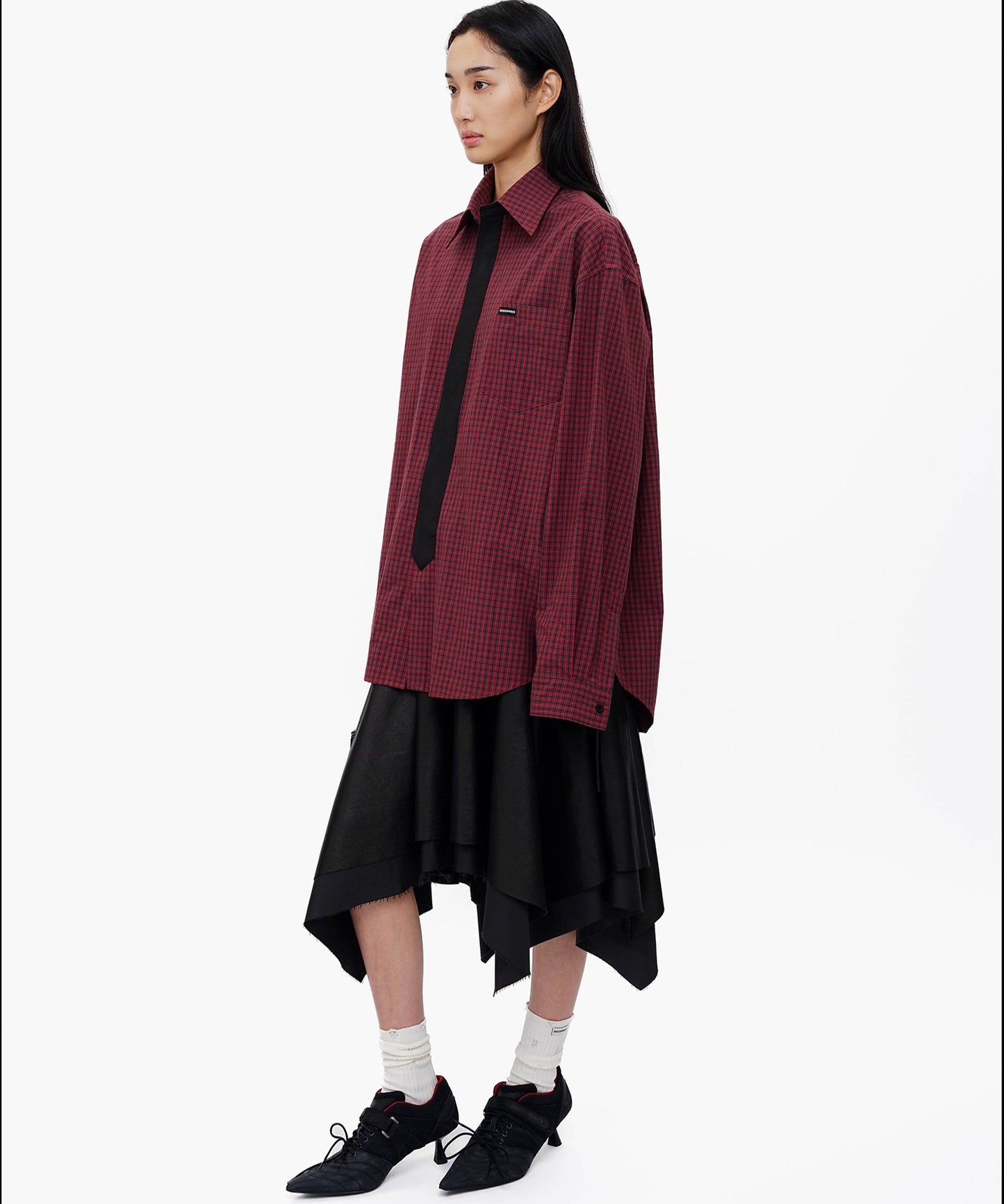 オーバーサイズ フェイクタイ チェック柄シャツ CS2181【MASONPRINCE】【2025AW】