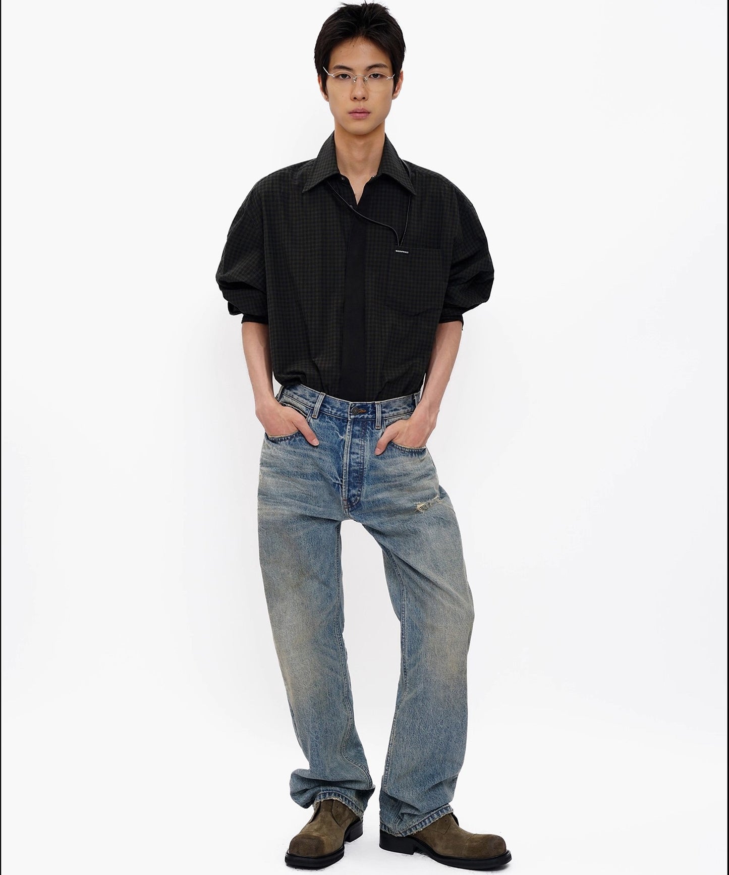 オーバーサイズ フェイクタイ チェック柄シャツ CS2181【MASONPRINCE】【2025AW】