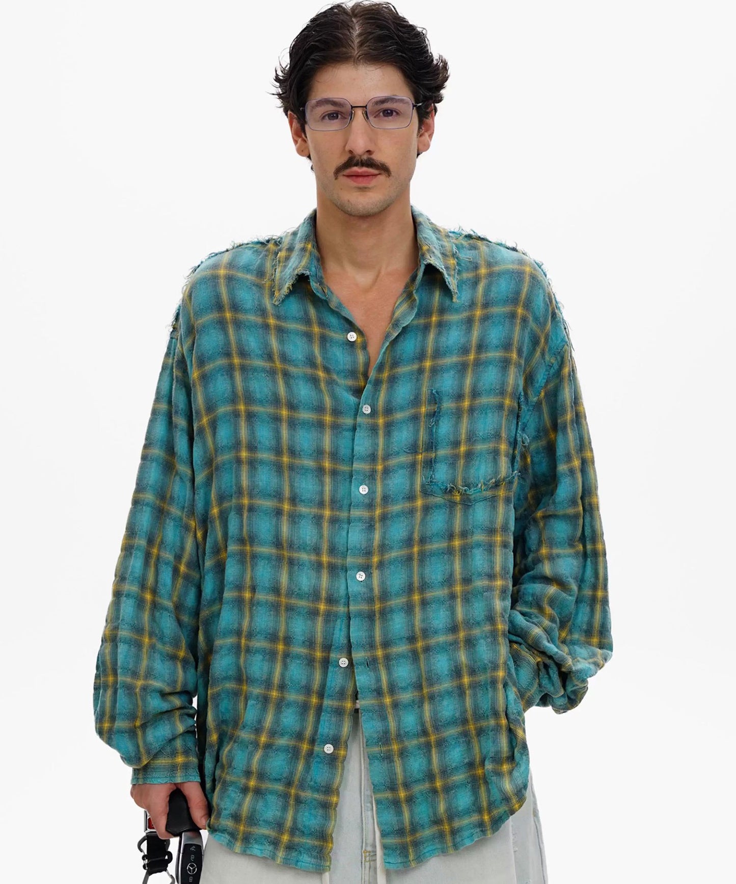 オーバーサイズ シワ加工 チェック柄 シャツ CS2183【MASONPRINCE】【2025AW】