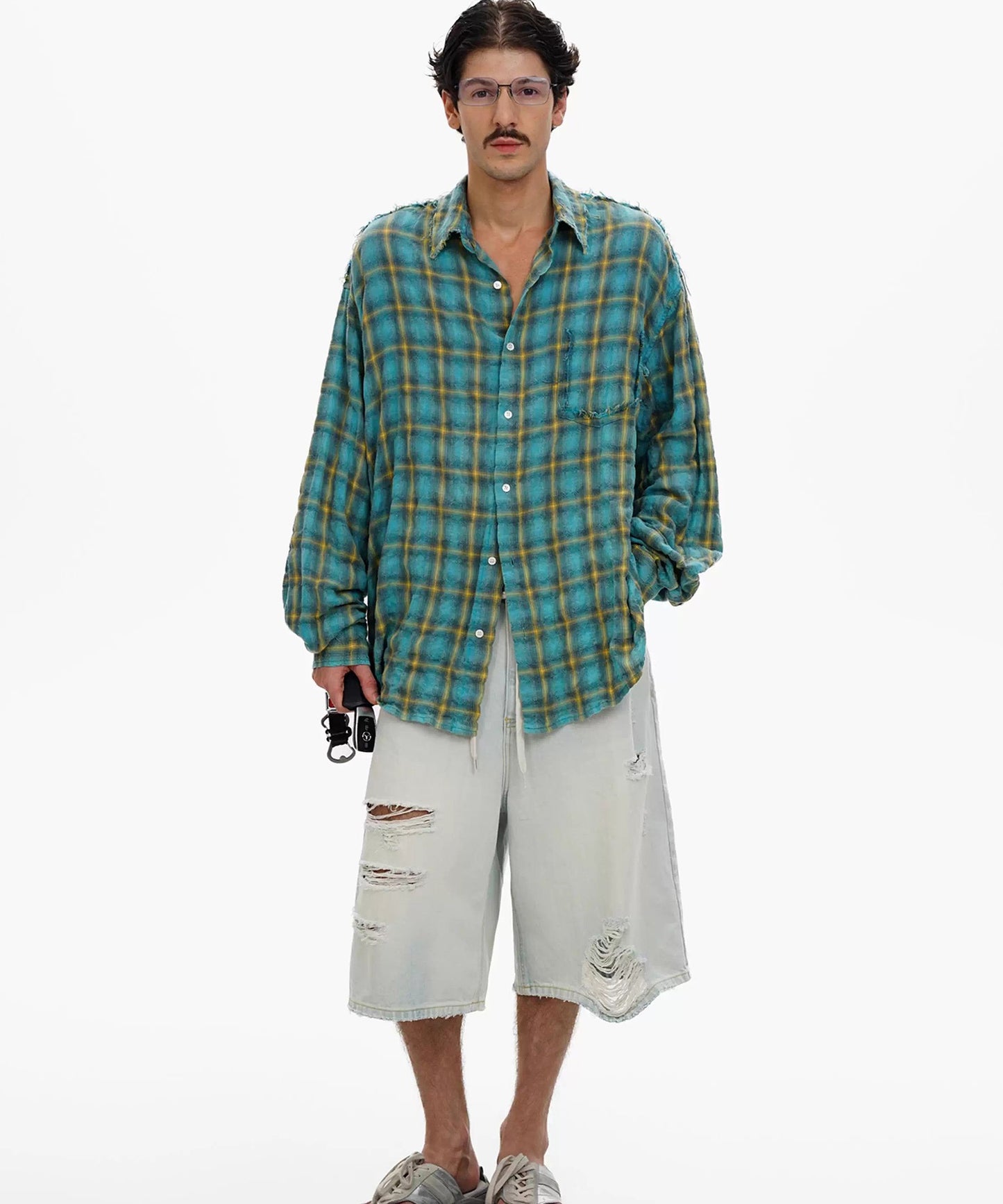 オーバーサイズ シワ加工 チェック柄 シャツ CS2183【MASONPRINCE】【2025AW】