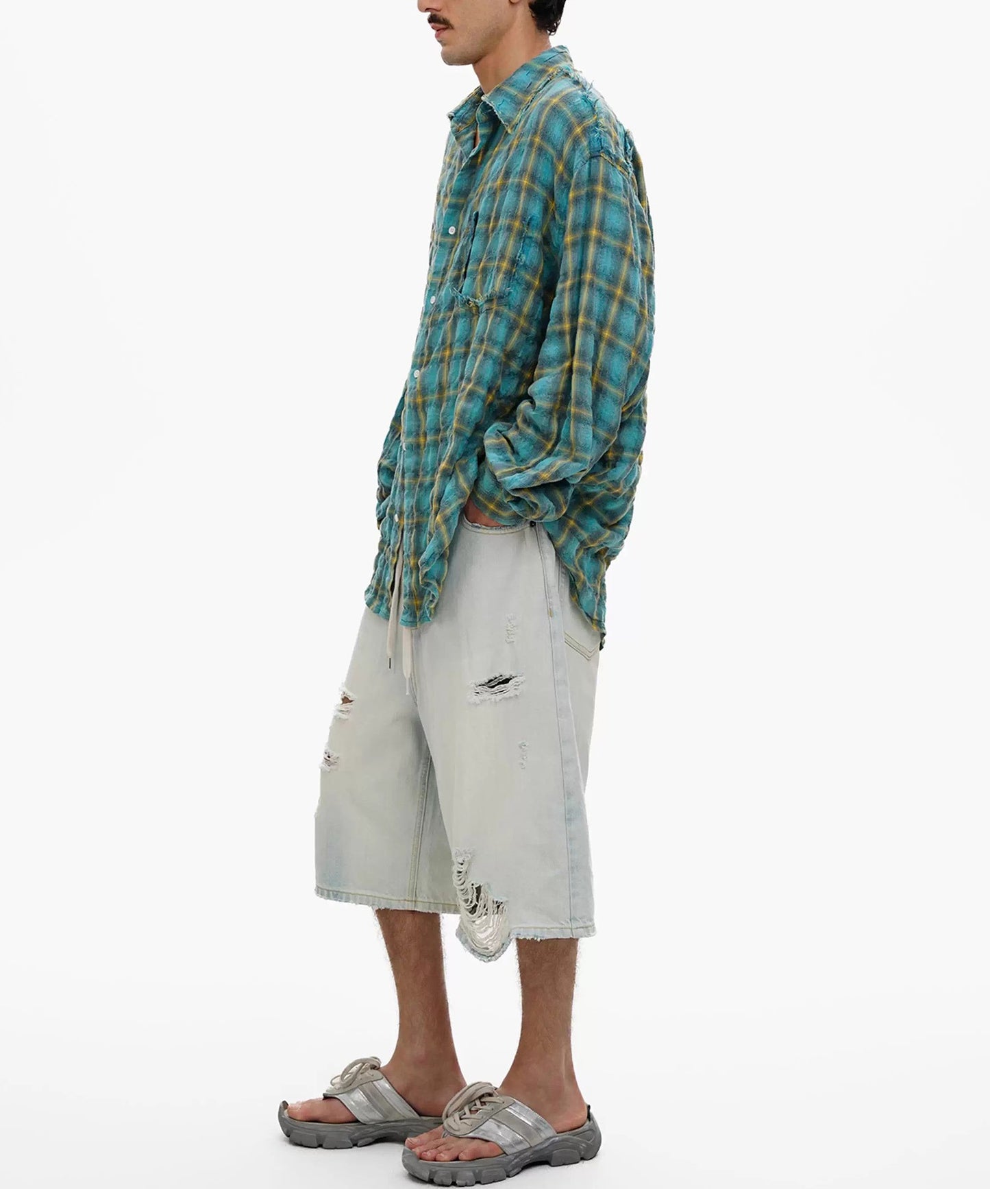 オーバーサイズ シワ加工 チェック柄 シャツ CS2183【MASONPRINCE】【2025AW】