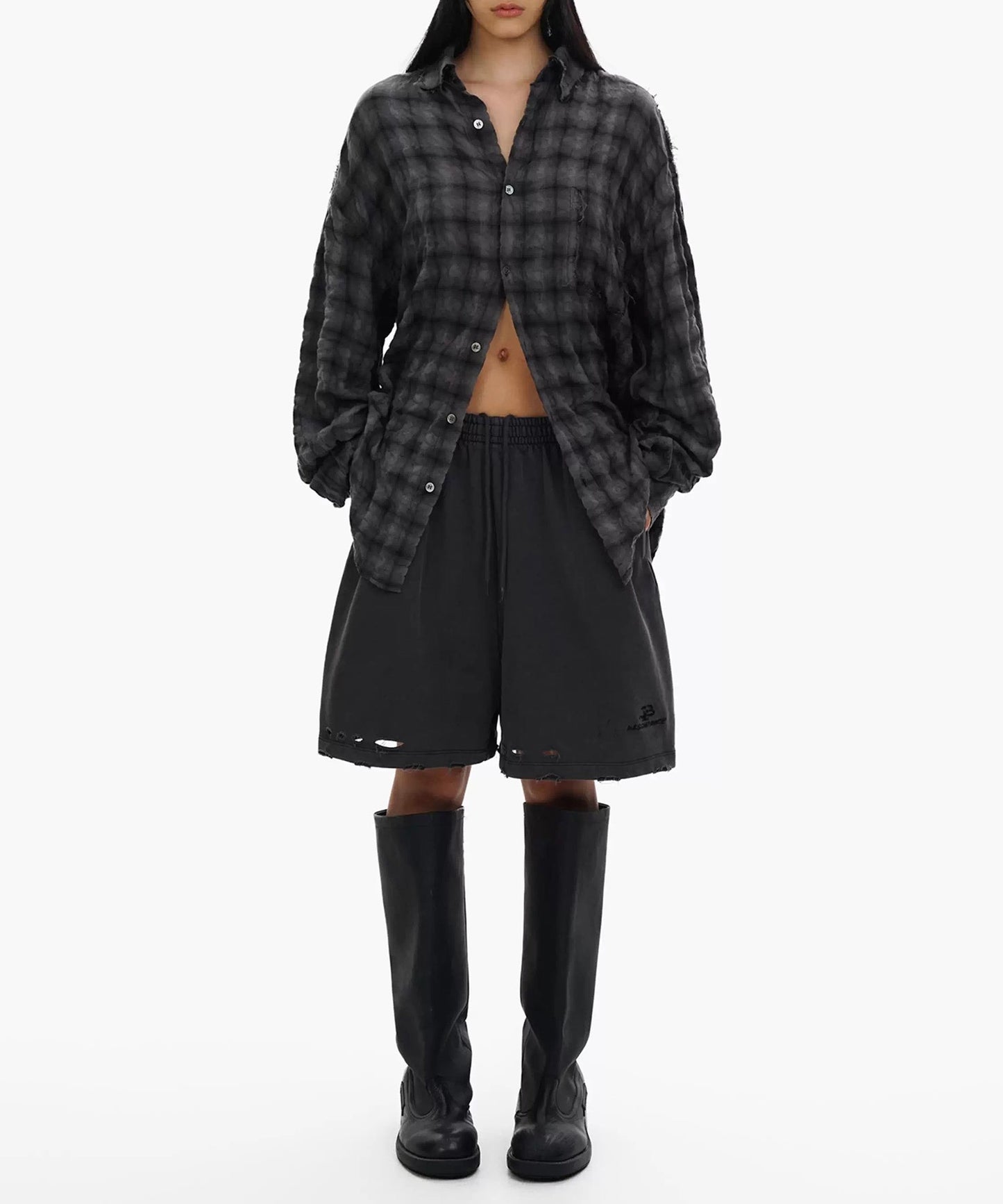 オーバーサイズ シワ加工 チェック柄 シャツ CS2183【MASONPRINCE】【2025AW】