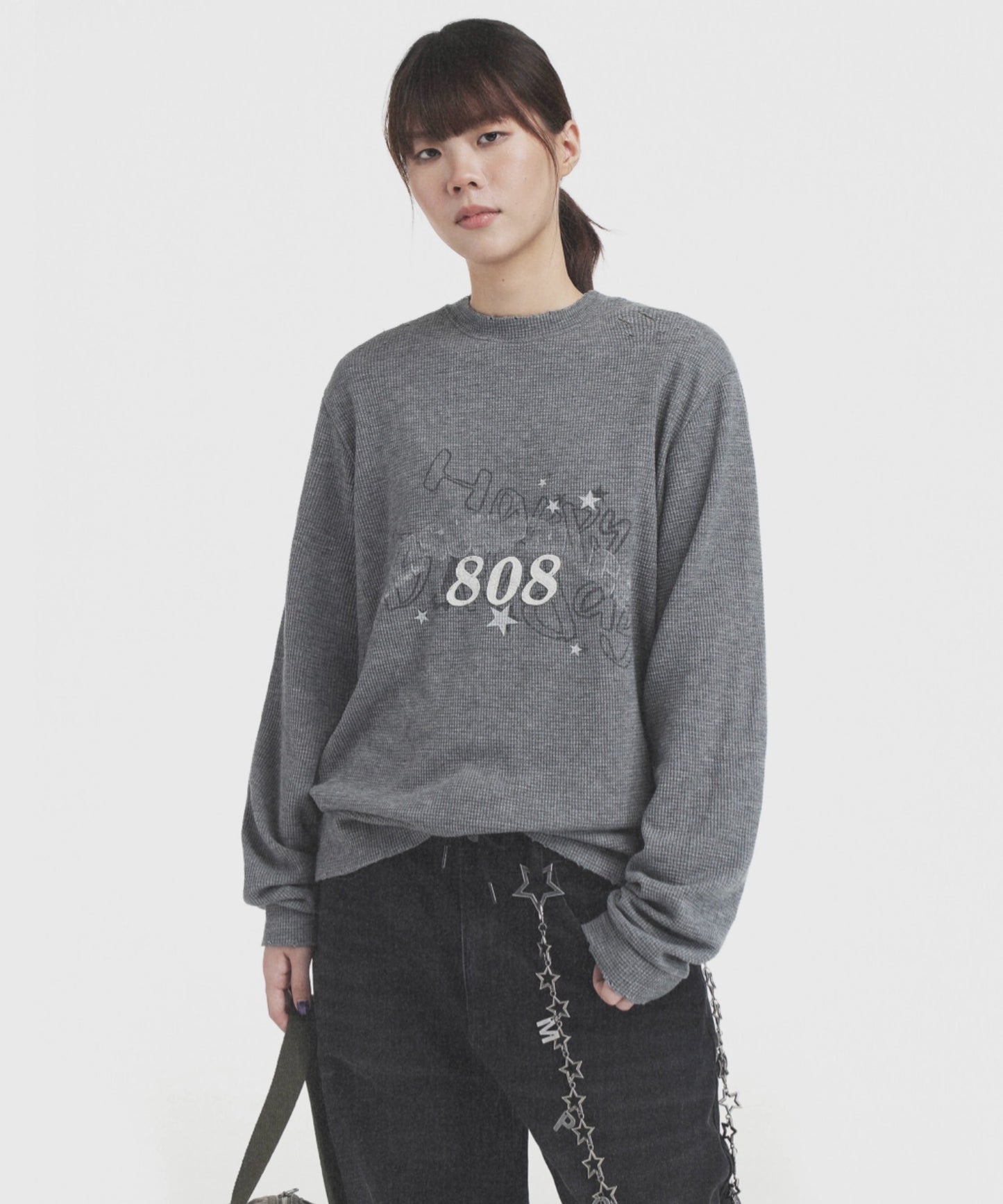 【SALE 60%OFF_特別価格適用※カートに入れるとセール価格が適用されます※】ドロップショルダー フロントロゴ ワッフル生地 ロンT CT6155【MASONPRINCE】