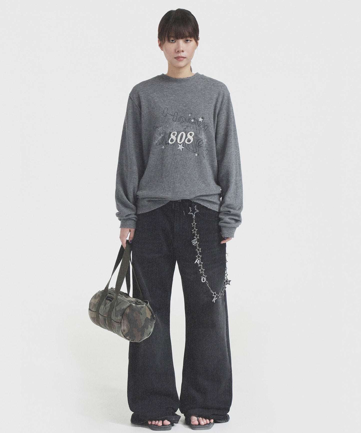 【SALE 60%OFF_特別価格適用※カートに入れるとセール価格が適用されます※】ドロップショルダー フロントロゴ ワッフル生地 ロンT CT6155【MASONPRINCE】