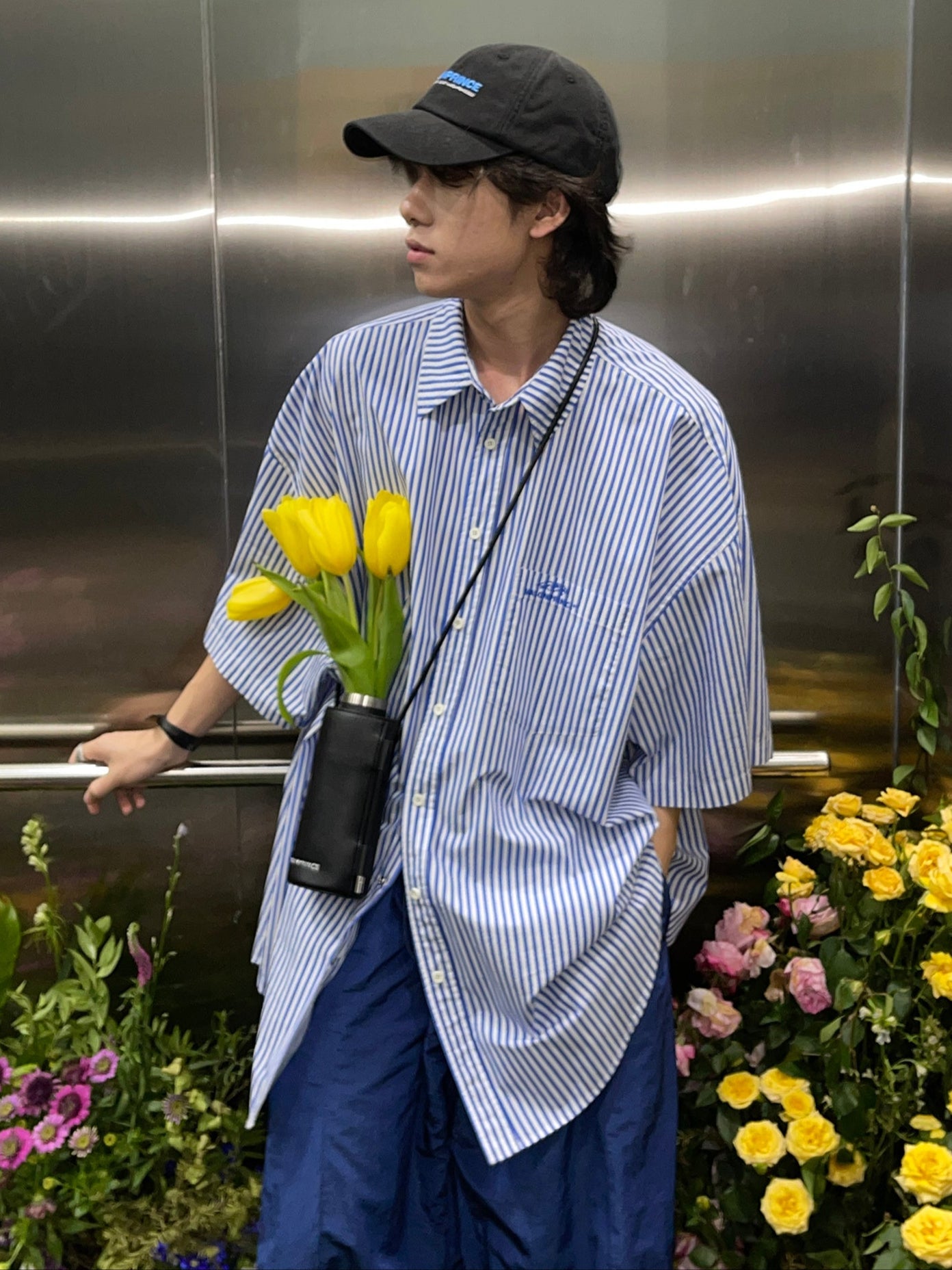 Oversized striped half sleeve shirt DCS2025