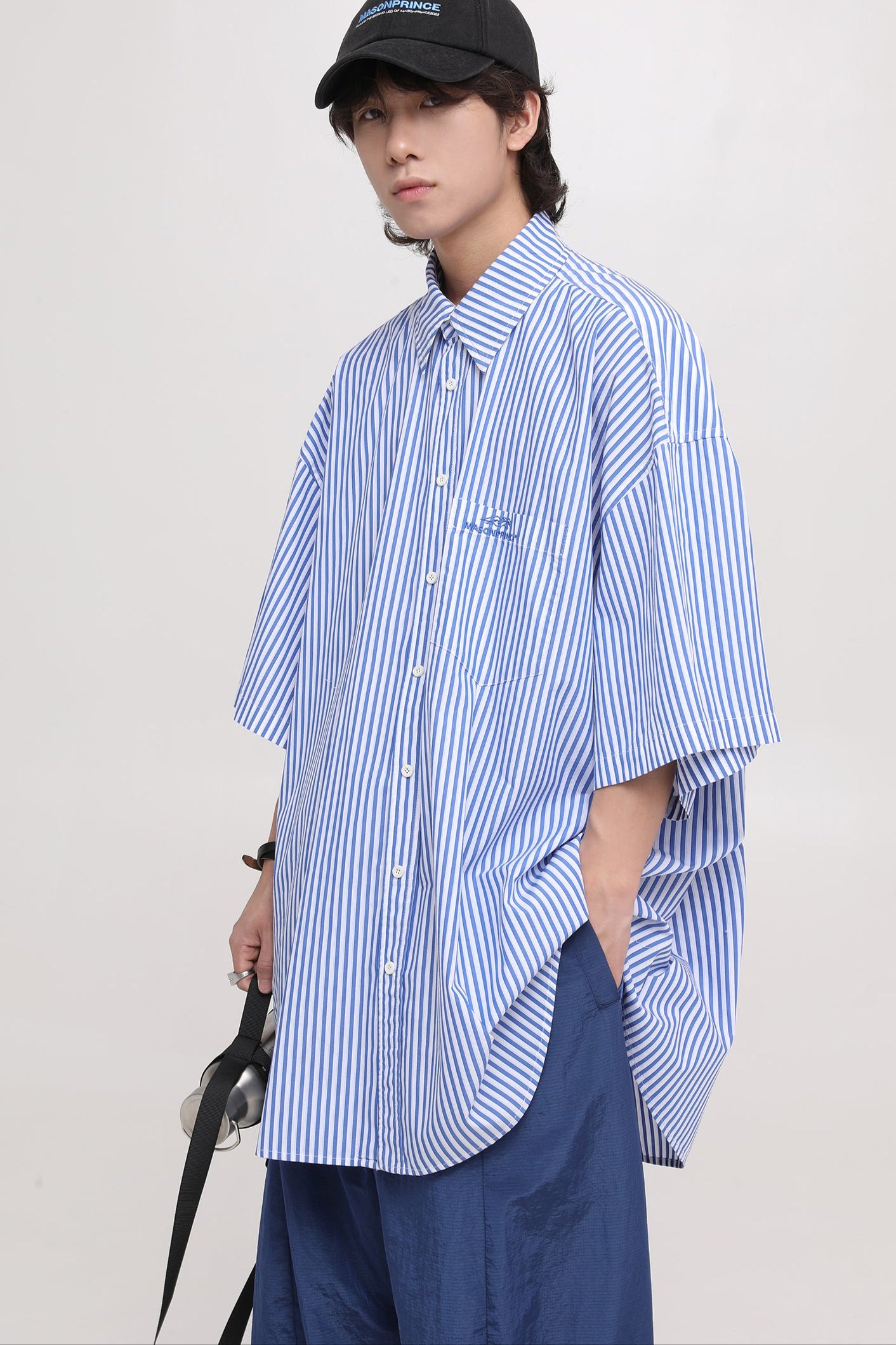 Oversized striped half sleeve shirt DCS2025
