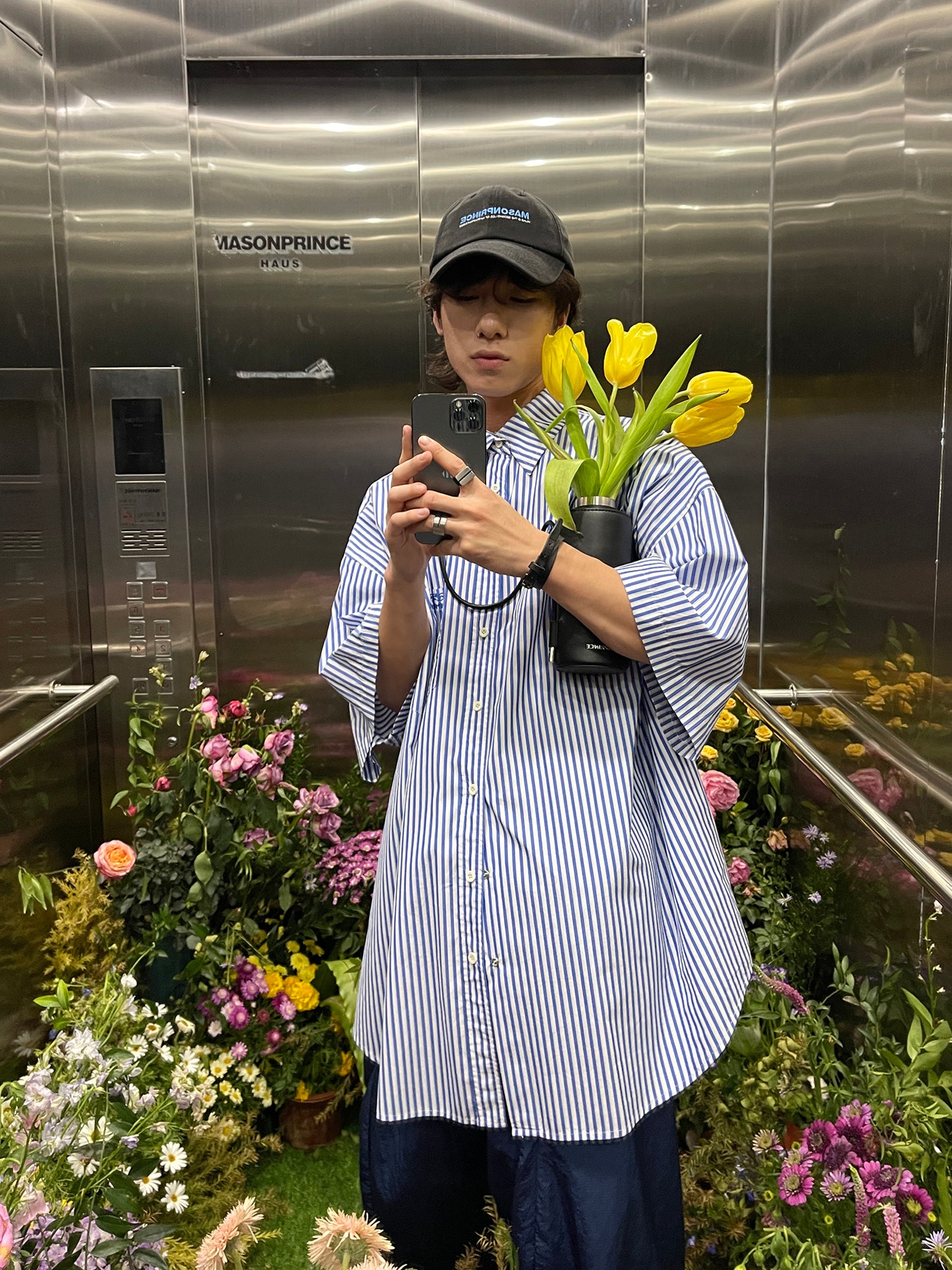 Oversized striped half sleeve shirt DCS2025