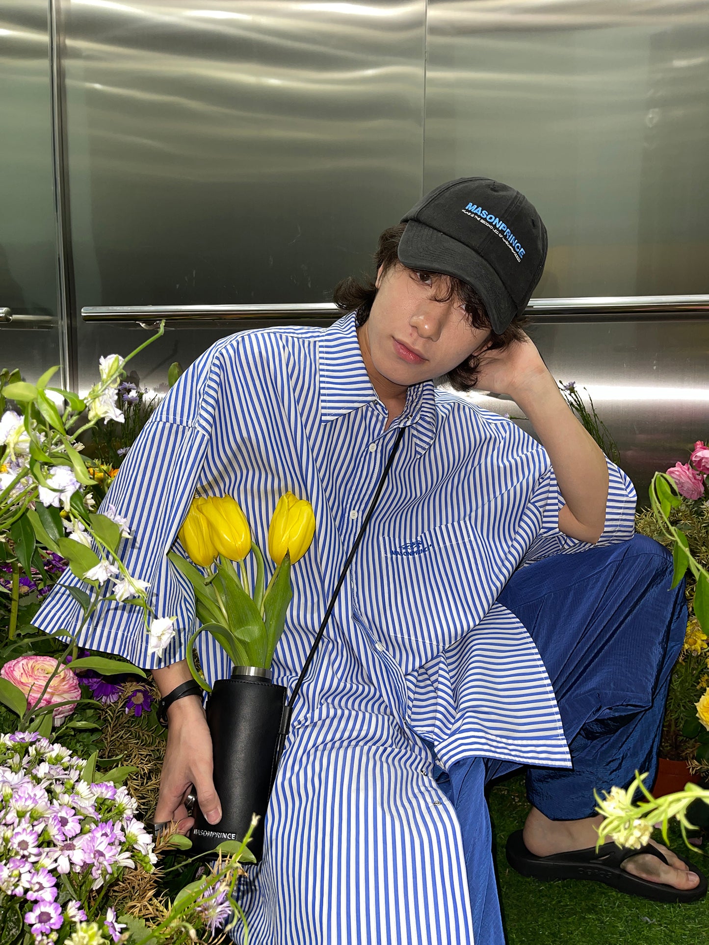 Oversized striped half sleeve shirt DCS2025