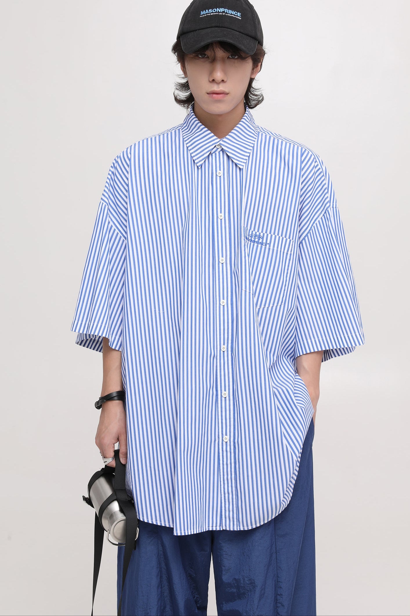 Oversized striped half sleeve shirt DCS2025