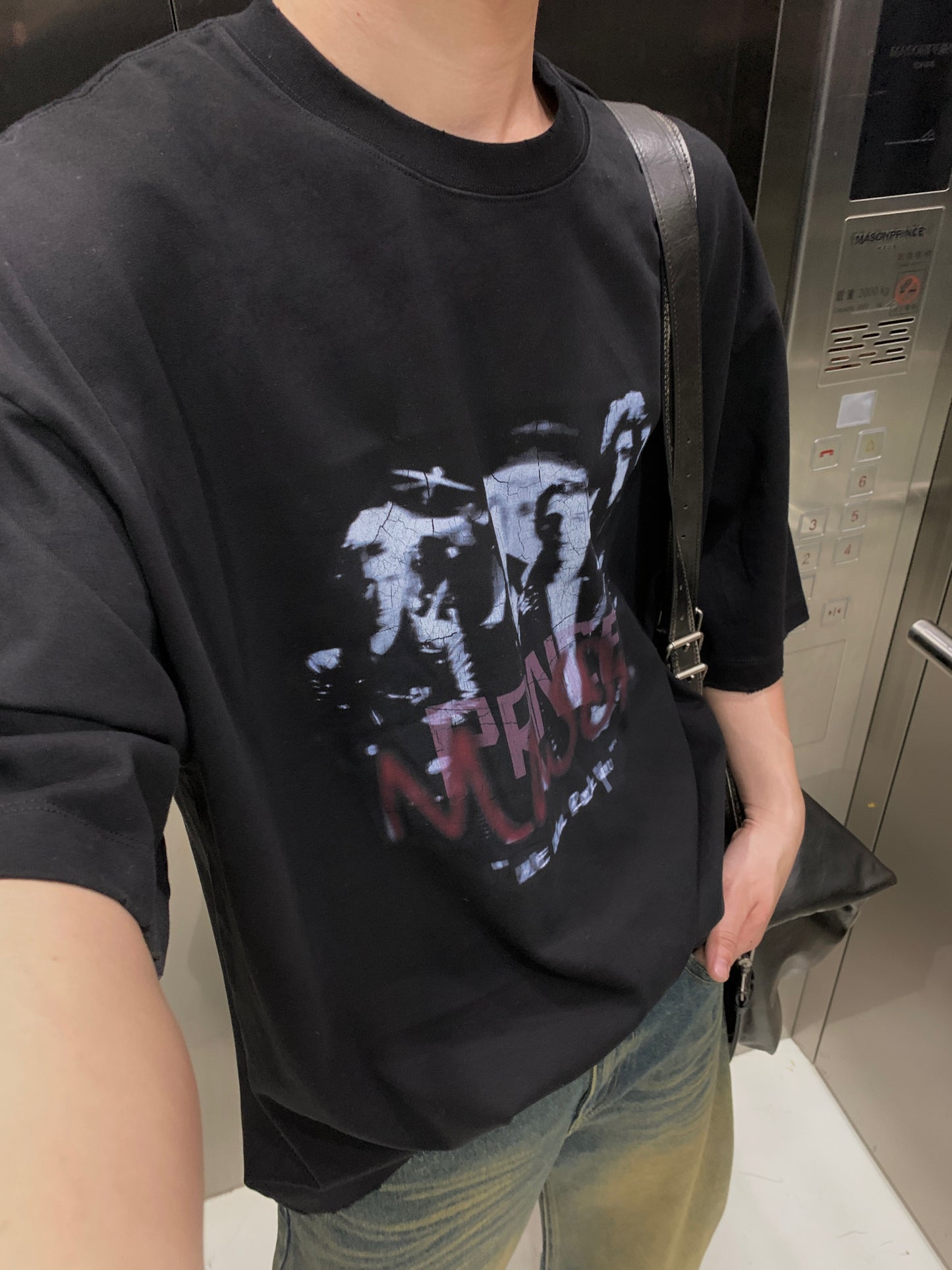 Big silhouette MP original print cracked band T-shirt DT0618