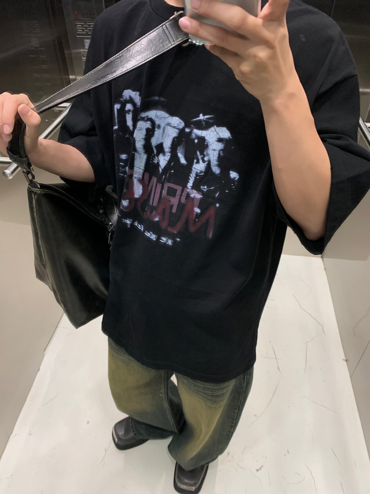 Big silhouette MP original print cracked band T-shirt DT0618