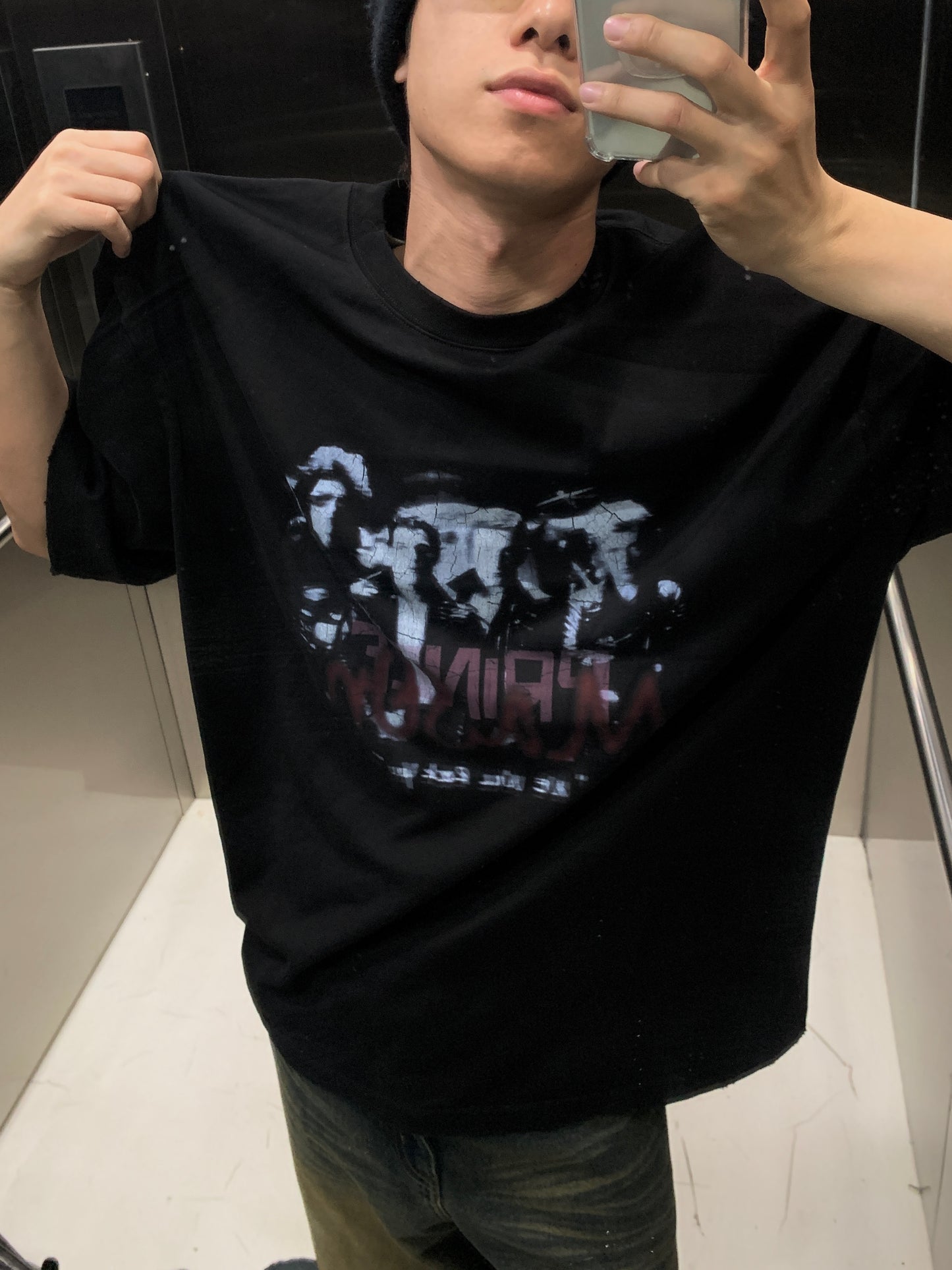 Big silhouette MP original print cracked band T-shirt DT0618