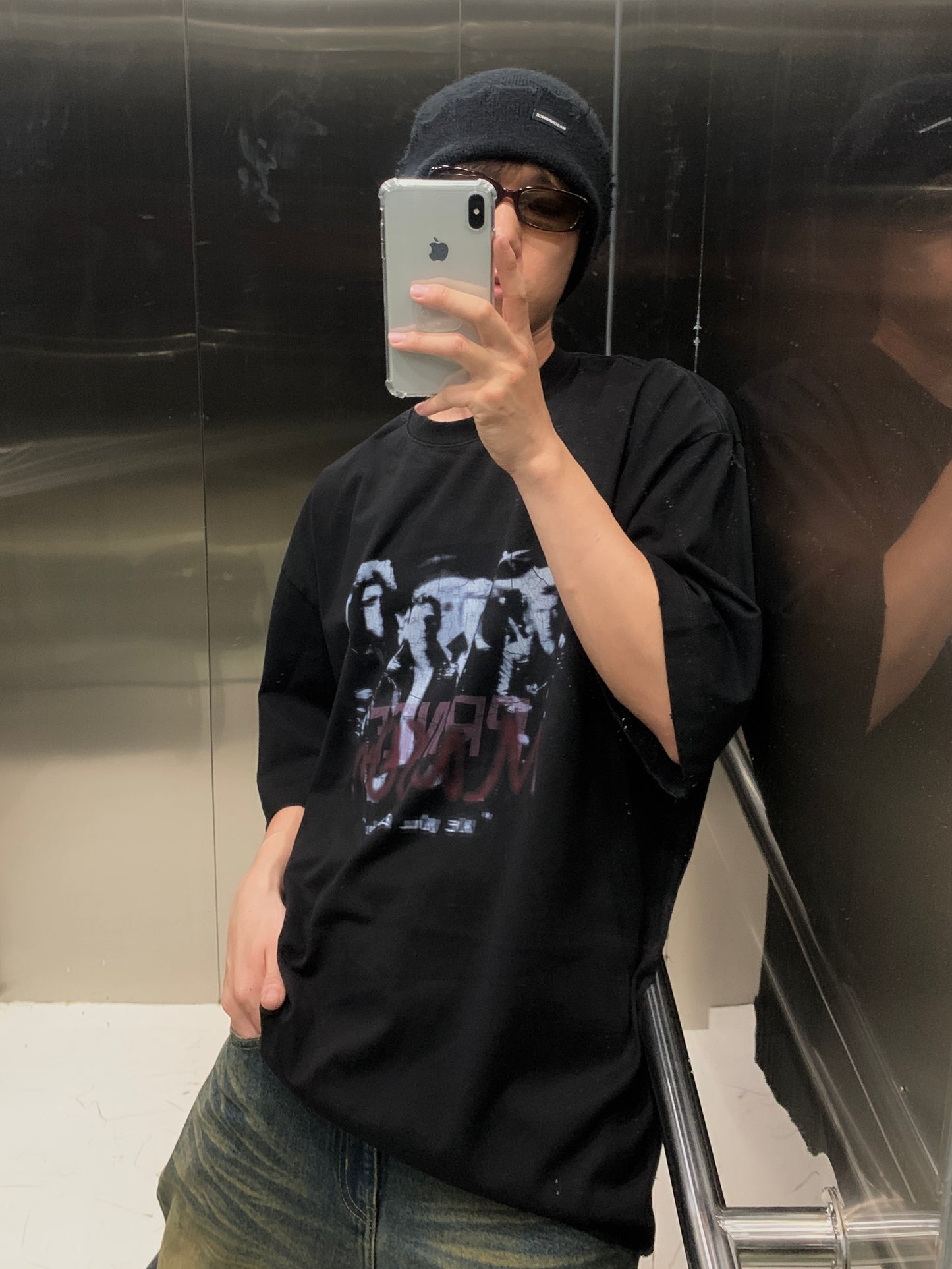 Big silhouette MP original print cracked band T-shirt DT0618