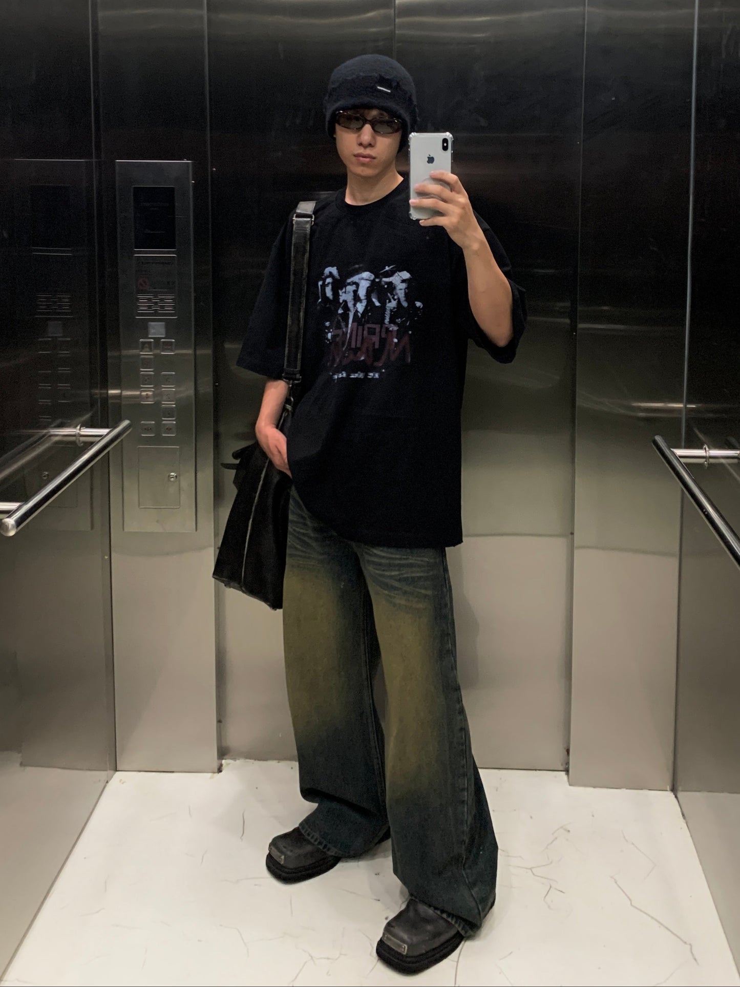 Big silhouette MP original print cracked band T-shirt DT0618
