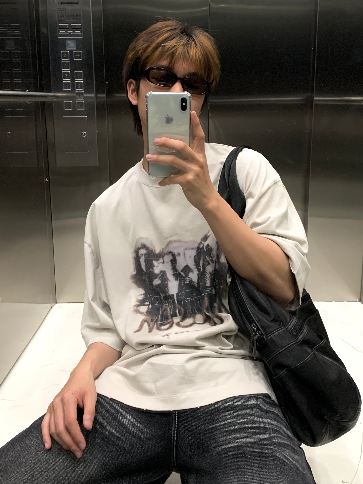 Big silhouette MP original print cracked band T-shirt DT0618
