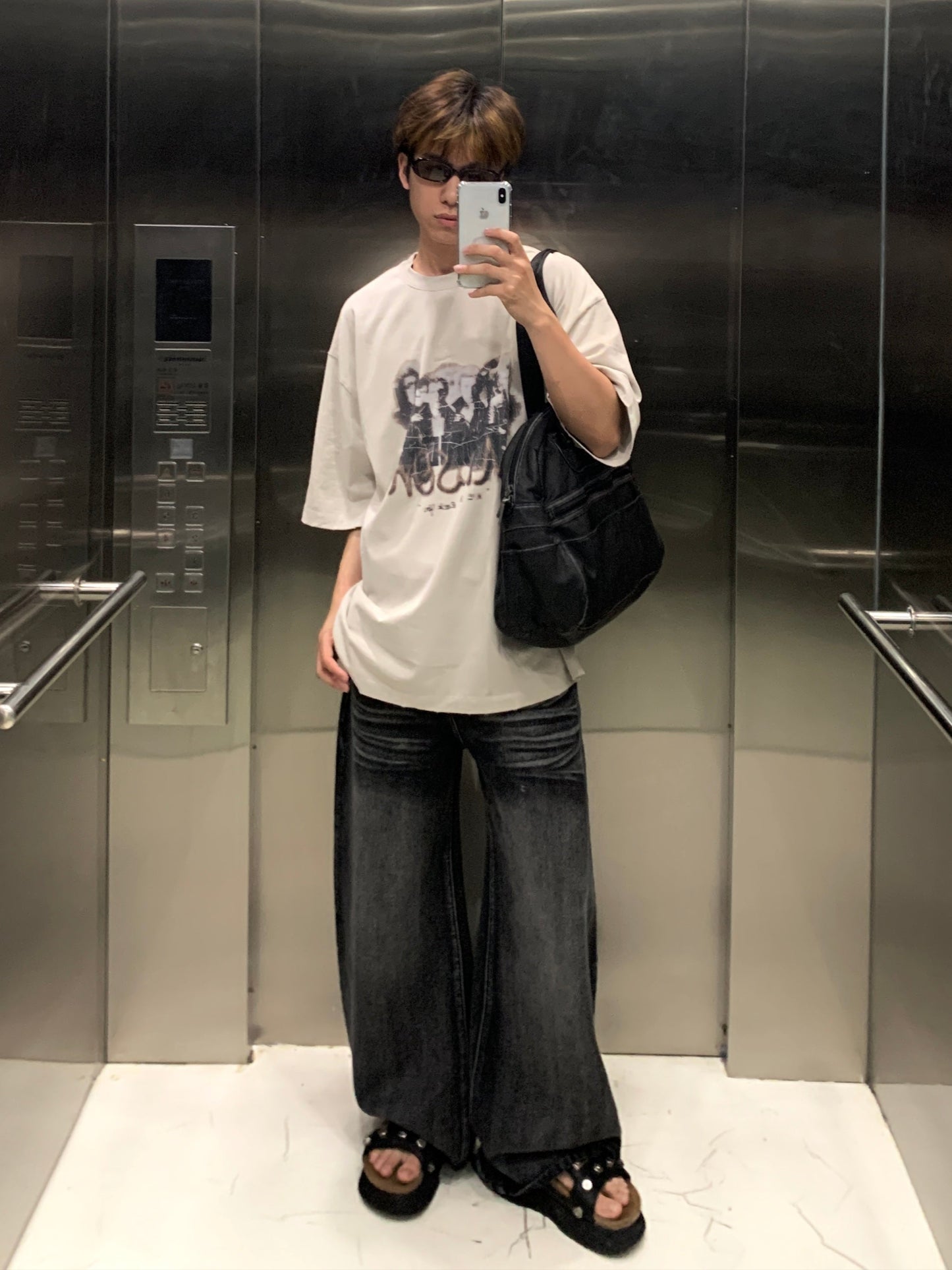 Big silhouette MP original print cracked band T-shirt DT0618