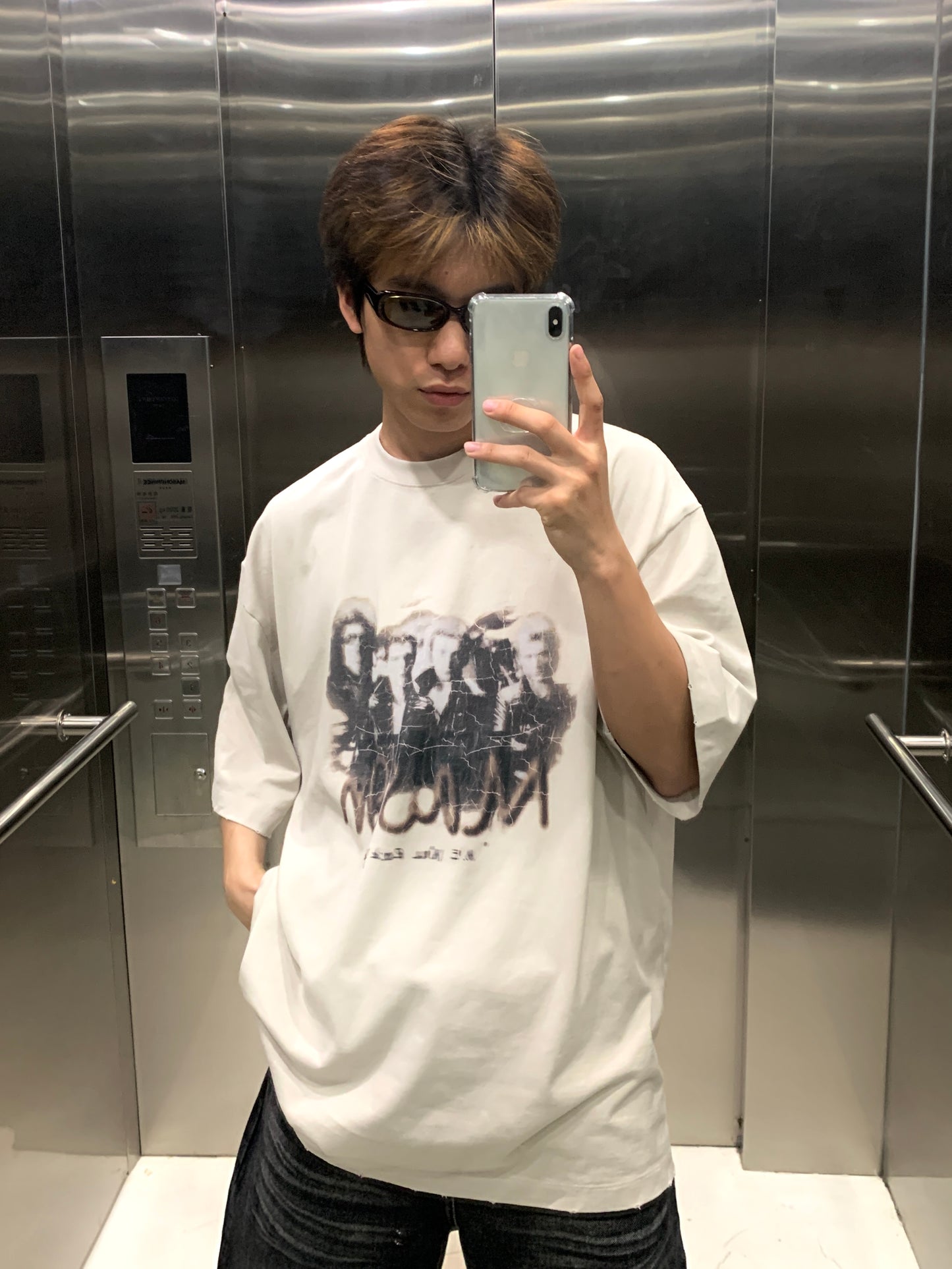 Big silhouette MP original print cracked band T-shirt DT0618