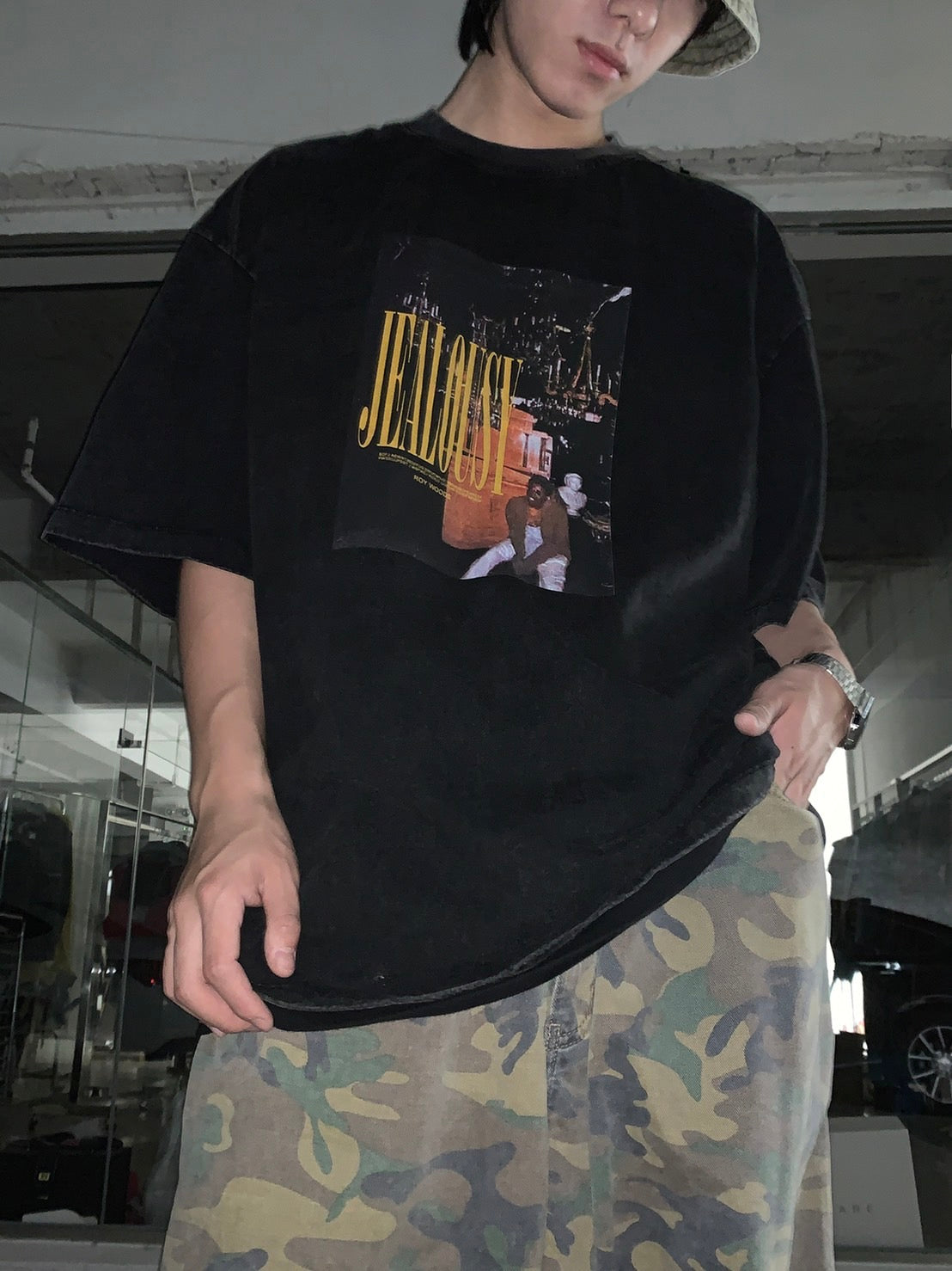 ビッグシルエットヴィンテージ加工ロックTシャツ DT2079