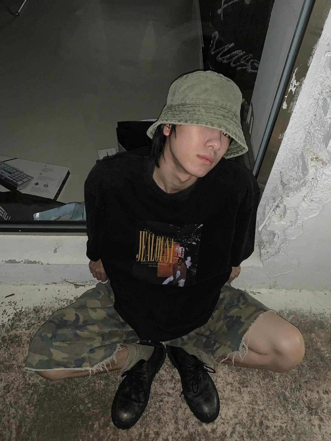 ビッグシルエットヴィンテージ加工ロックTシャツ DT2079