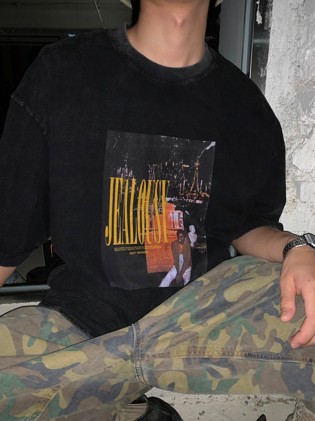 ビッグシルエットヴィンテージ加工ロックTシャツ DT2079