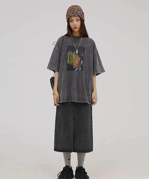 ビッグシルエットヴィンテージ加工ロックTシャツ DT2079