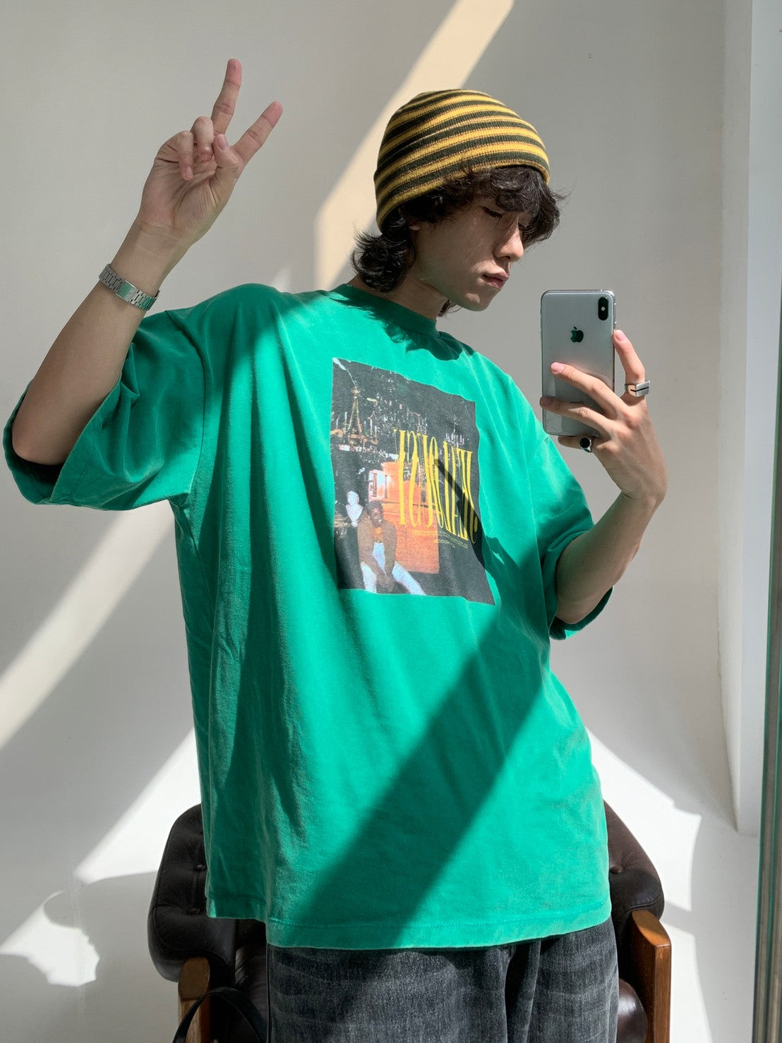 ビッグシルエットヴィンテージ加工ロックTシャツ DT2079