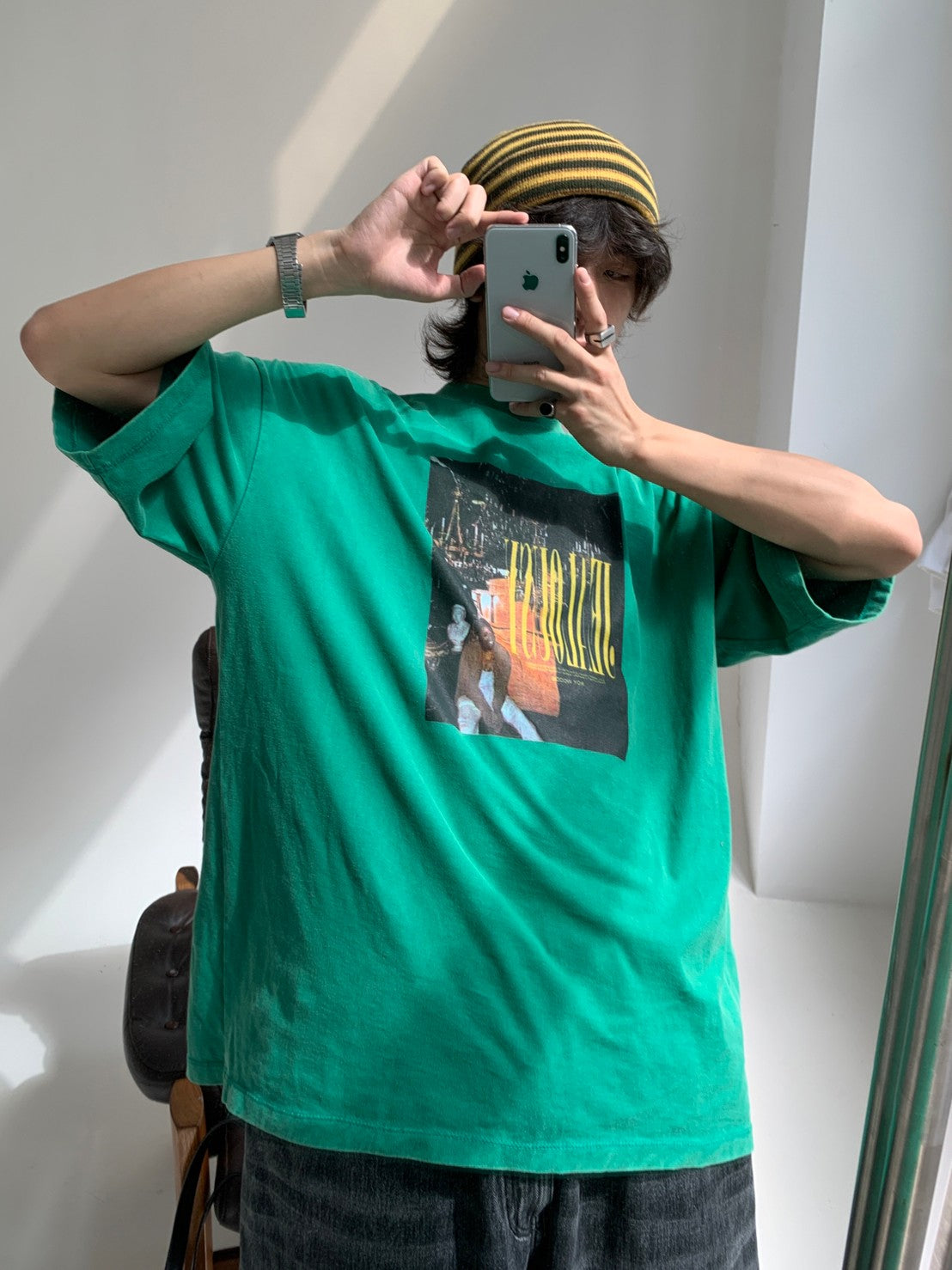 ビッグシルエットヴィンテージ加工ロックTシャツ DT2079