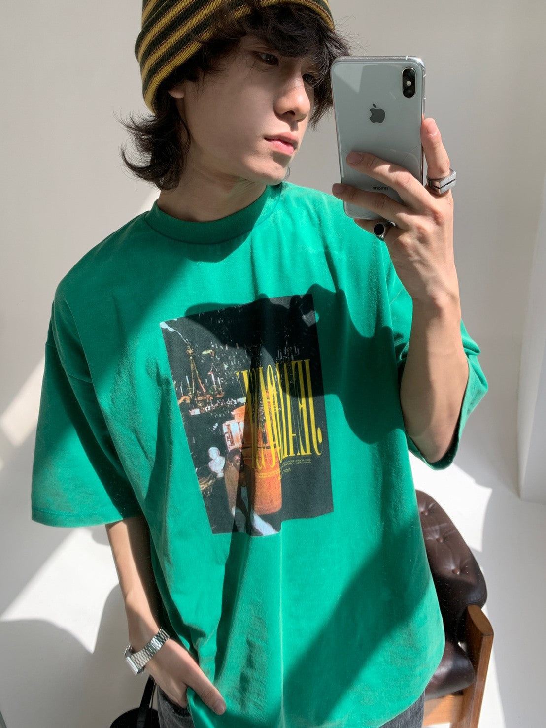 ビッグシルエットヴィンテージ加工ロックTシャツ DT2079