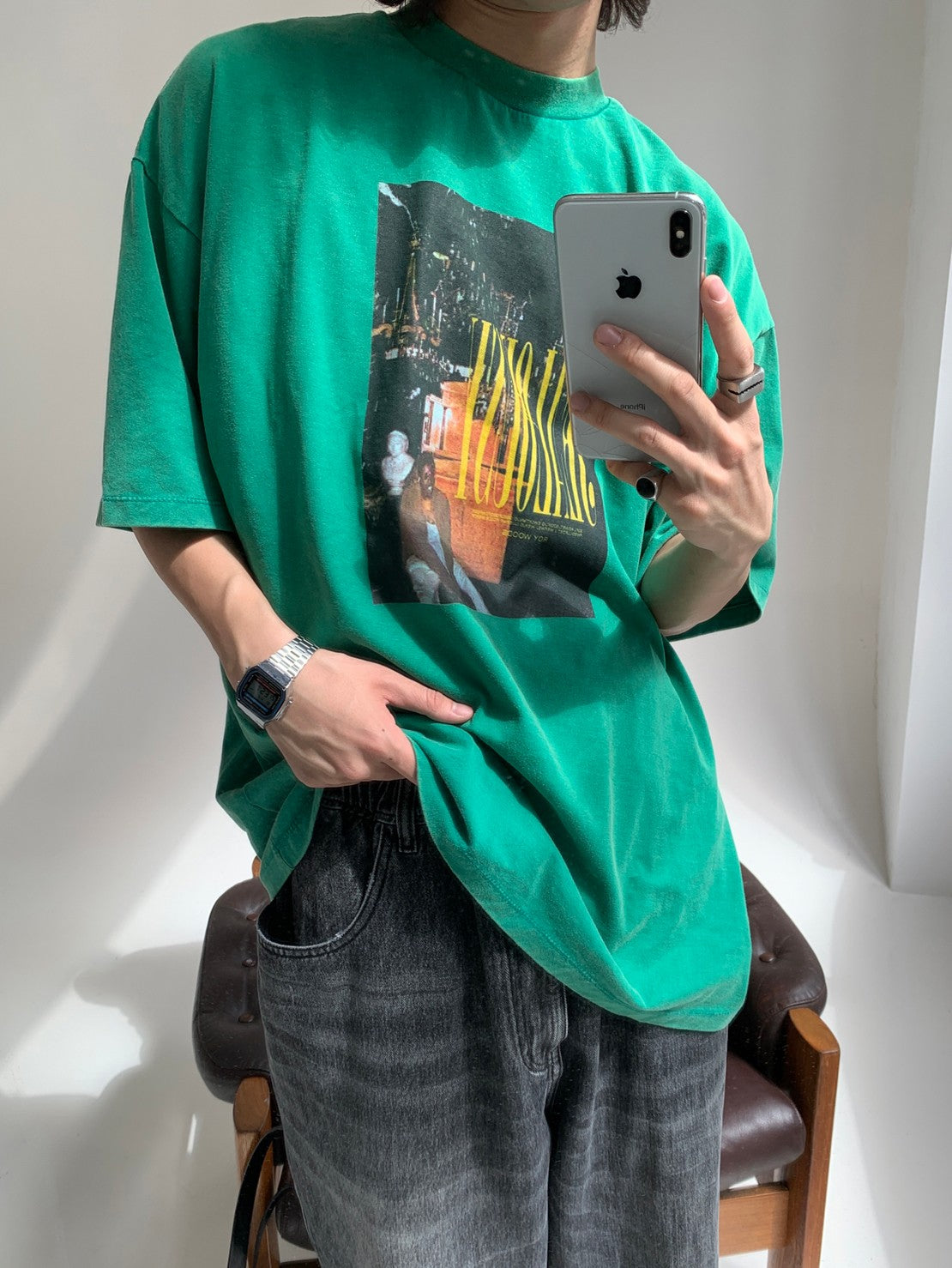 ビッグシルエットヴィンテージ加工ロックTシャツ DT2079