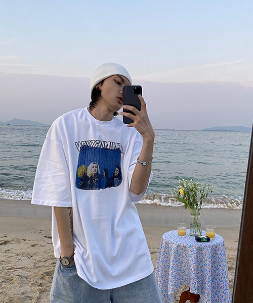 Big silhouette vintage homage print rock T-shirt DT2090