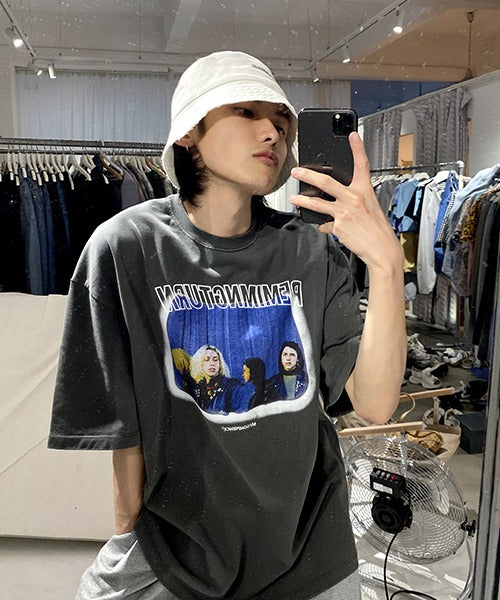 Big silhouette vintage homage print rock T-shirt DT2090