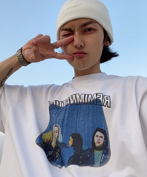 Big silhouette vintage homage print rock T-shirt DT2090
