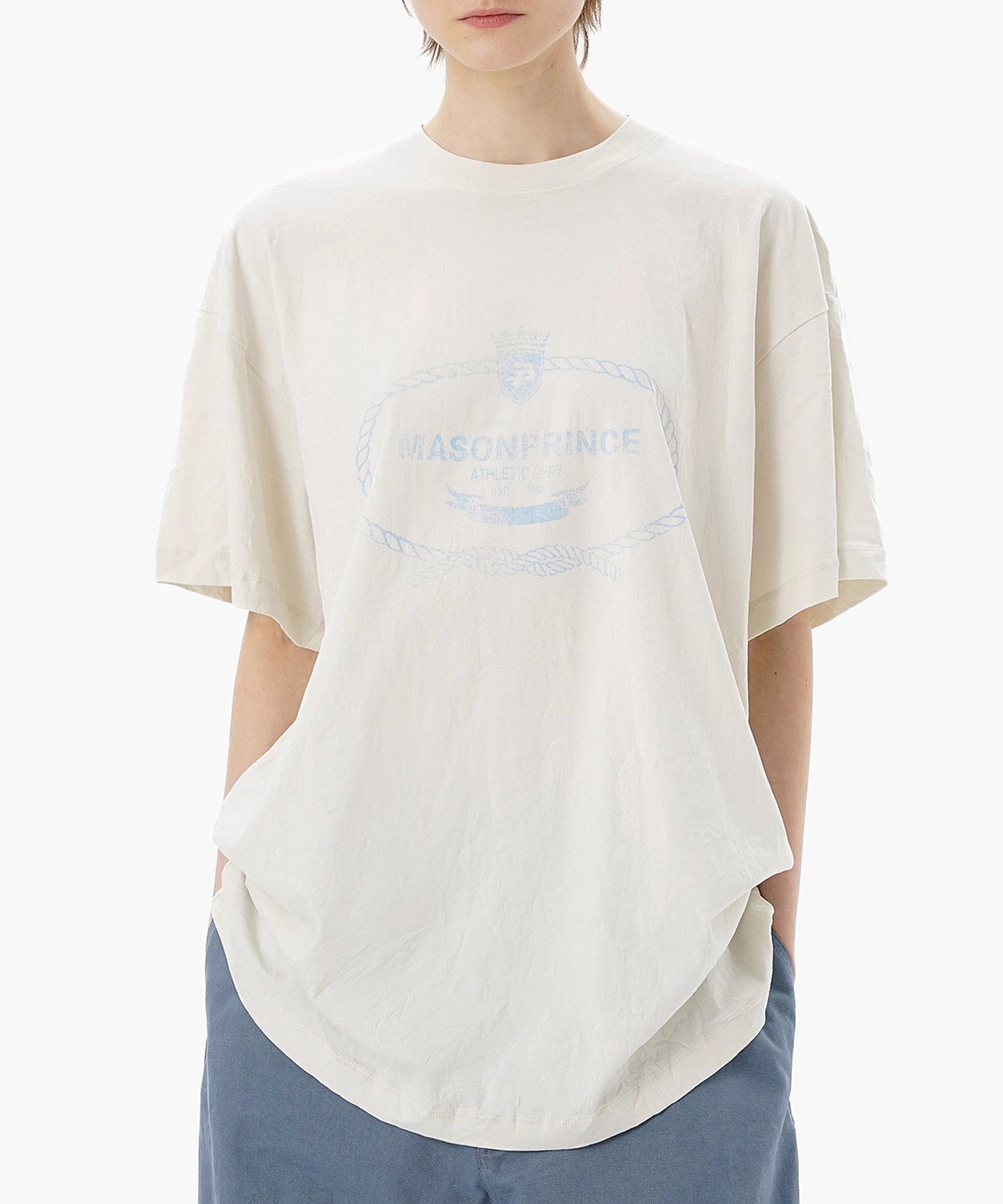 【SALE 30%OFF_特別価格適用※カートに入れるとセール価格が適用されます※】4カラー オーバーサイズ ひび割れ加工プリント Tシャツ DT4337【MASONPRINCE】【2025SS】