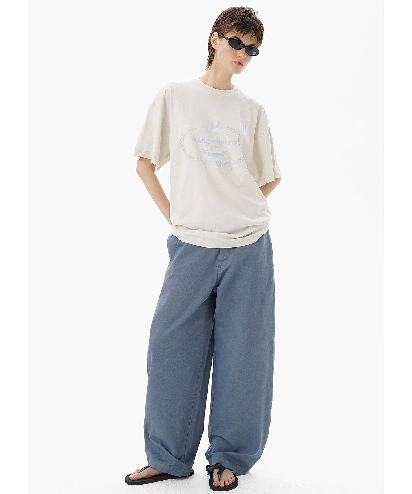 【SALE 30%OFF_特別価格適用※カートに入れるとセール価格が適用されます※】4カラー オーバーサイズ ひび割れ加工プリント Tシャツ DT4337【MASONPRINCE】【2025SS】