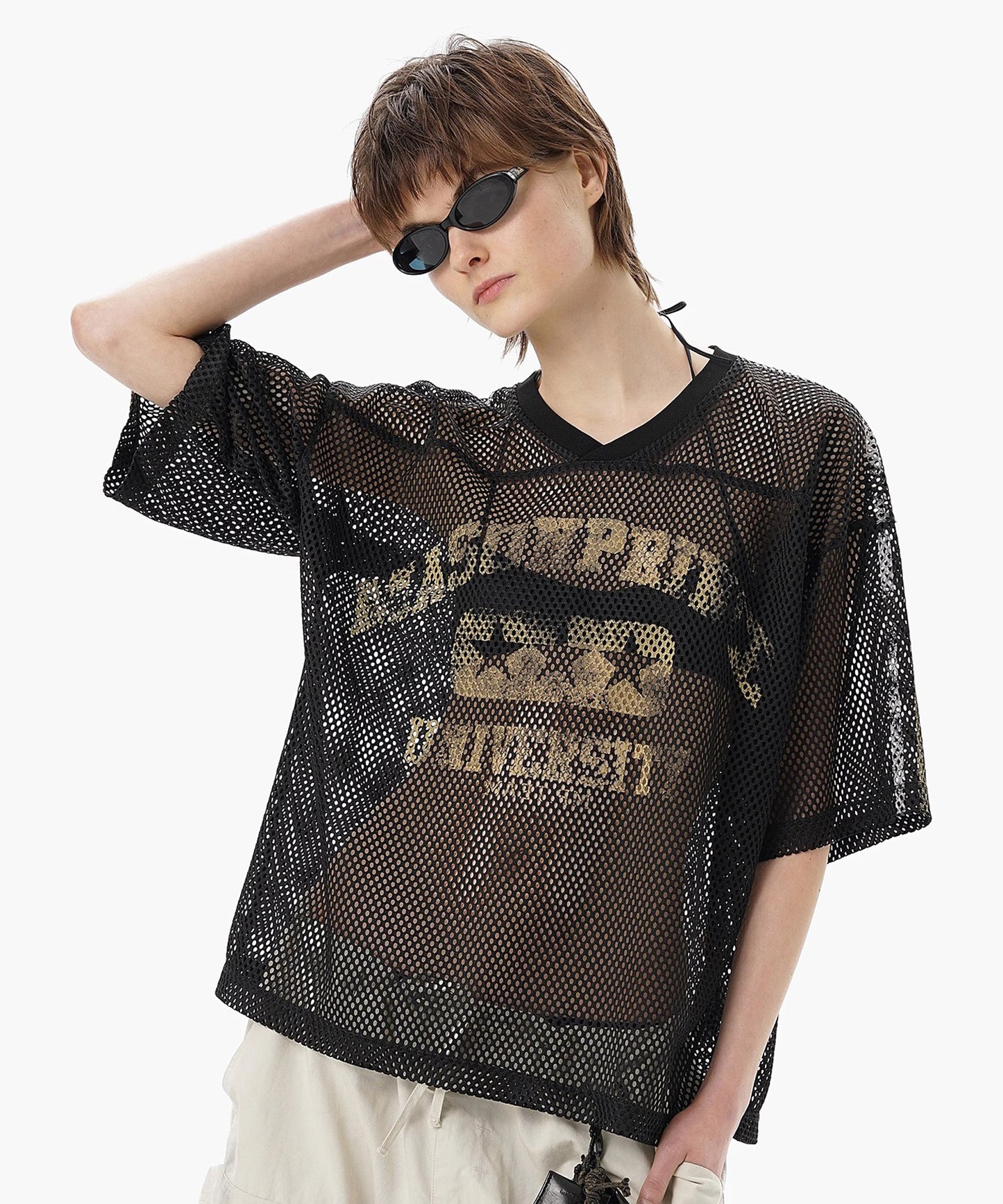 Vネック ナンバリング メッシュTシャツ DT4346【MASONPRINCE】【2025SS】