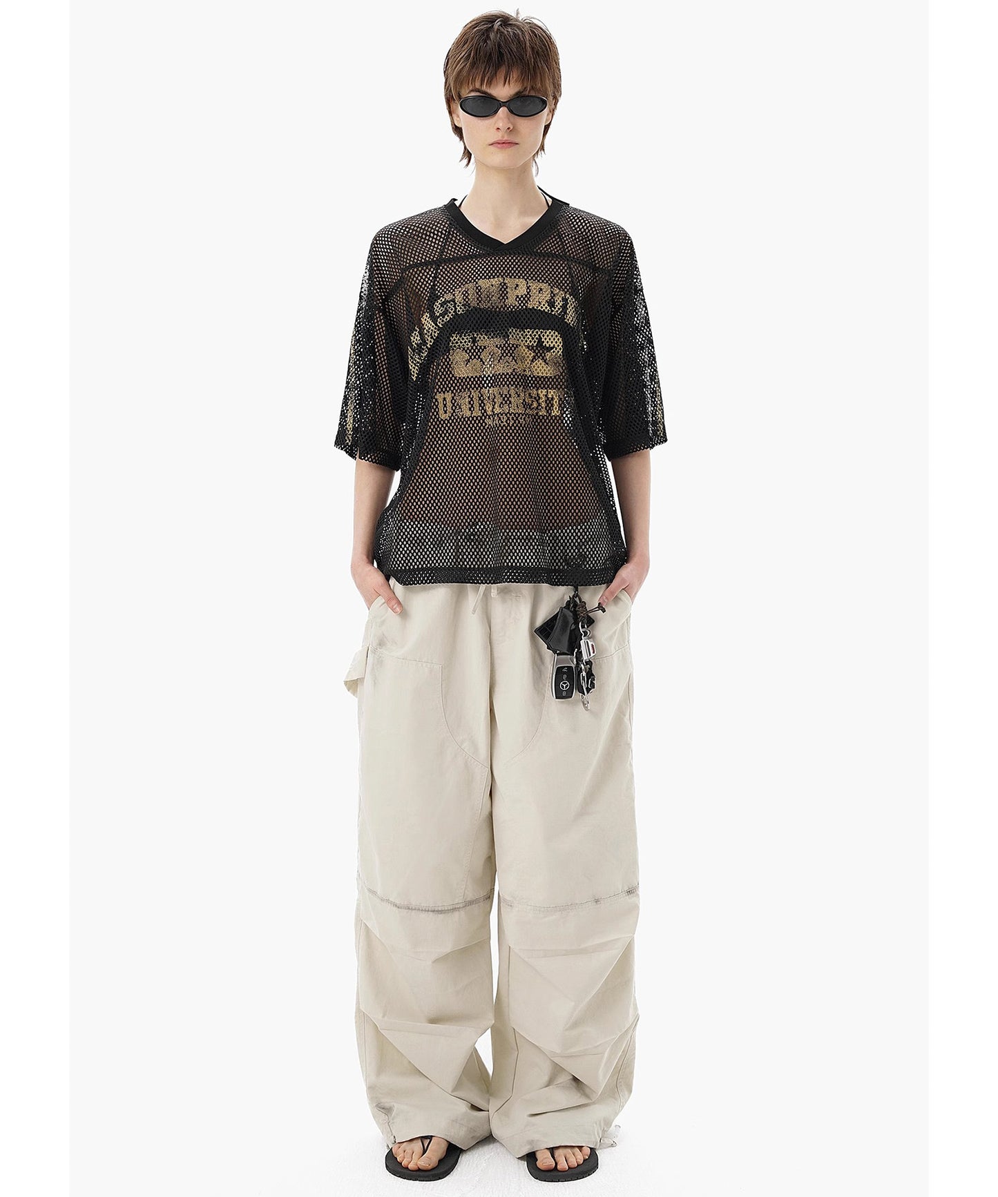 Vネック ナンバリング メッシュTシャツ DT4346【MASONPRINCE】【2025SS】