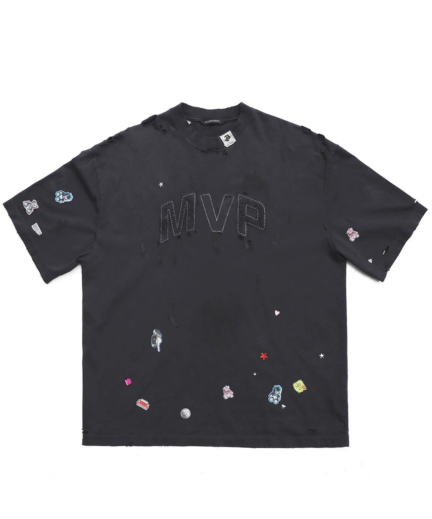【自社サイト限定】オーバーサイズ ステッカーデザイン ダメージ加工 Tシャツ DT4354【MASONPRINCE】【2025SS】